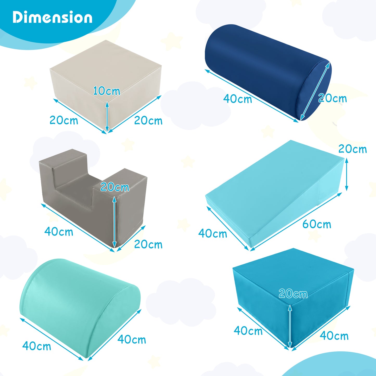 Foam Climbing Blocks with PU Cover for 1-3 Toddlers-Blue