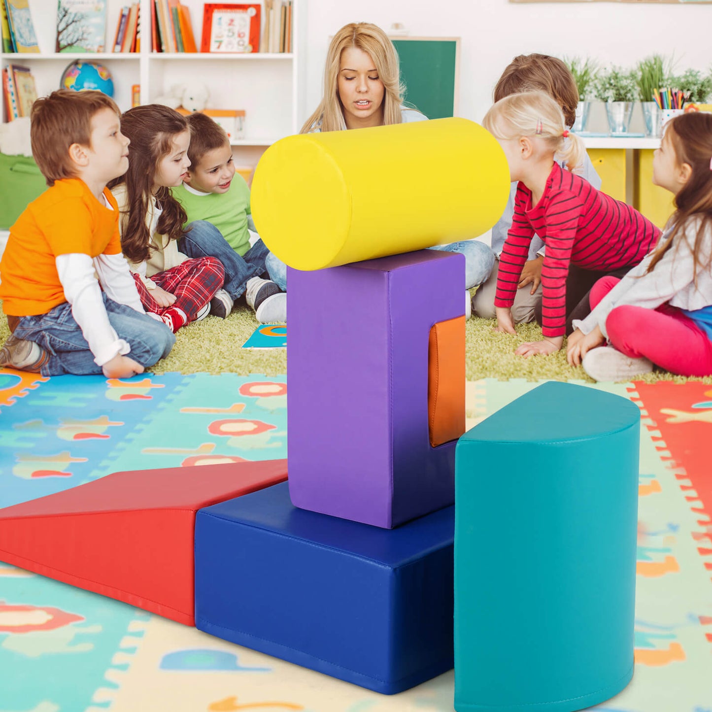 Foam Climbing Blocks with PU Cover for 1-3 Toddlers-Blue