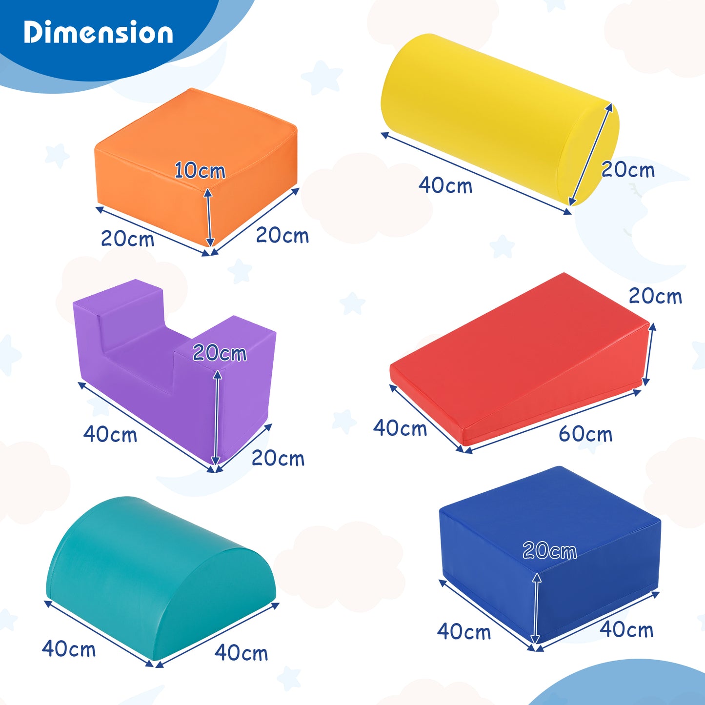 Foam Climbing Blocks with PU Cover for 1-3 Toddlers-Blue