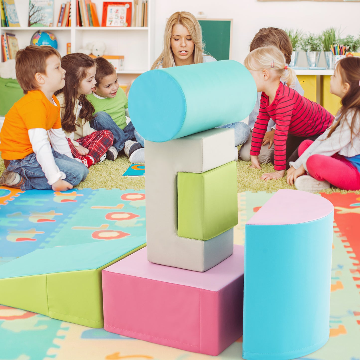 Foam Climbing Blocks with PU Cover for 1-3 Toddlers-Blue