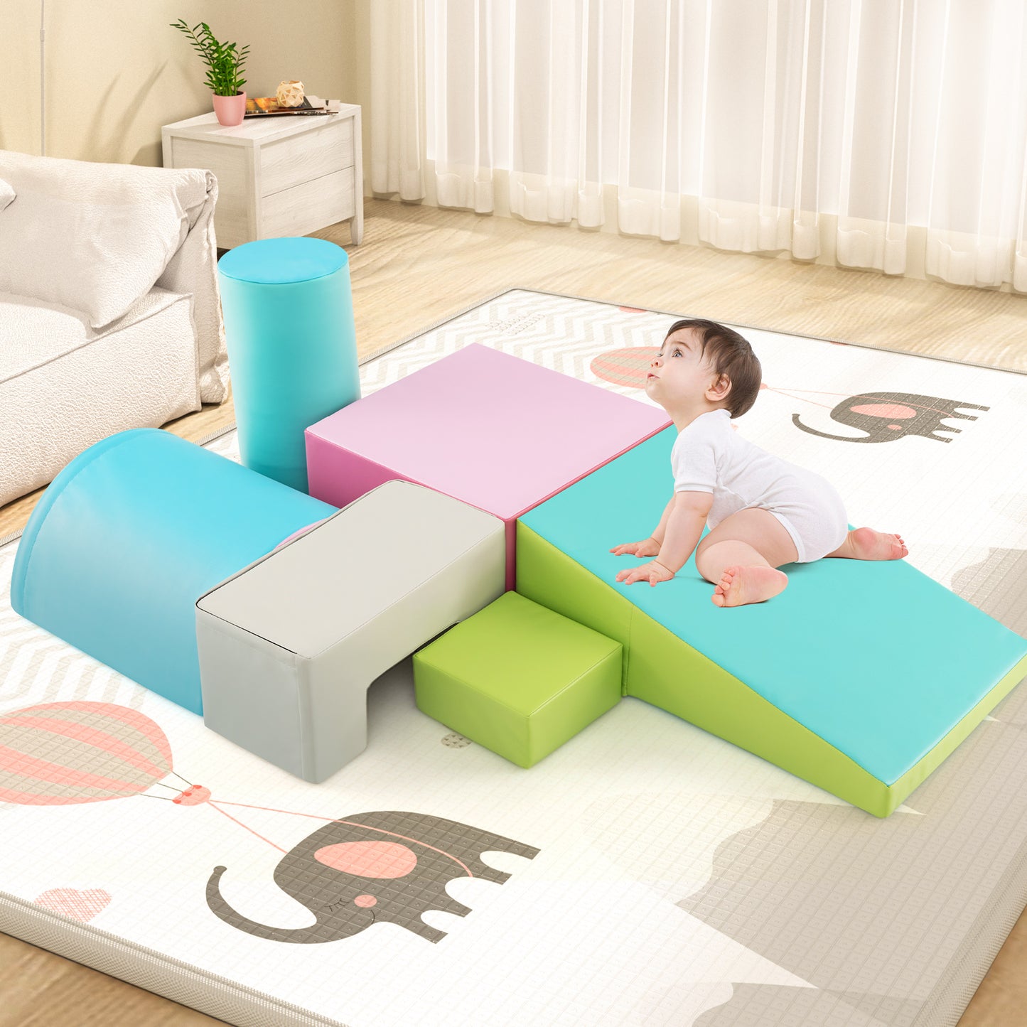 Foam Climbing Blocks with PU Cover for 1-3 Toddlers-Blue