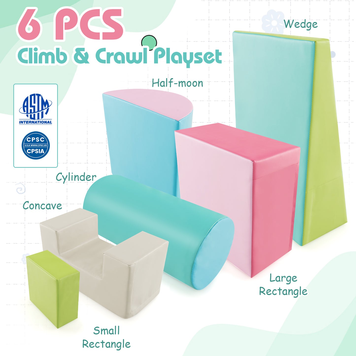 Foam Climbing Blocks with PU Cover for 1-3 Toddlers-Blue