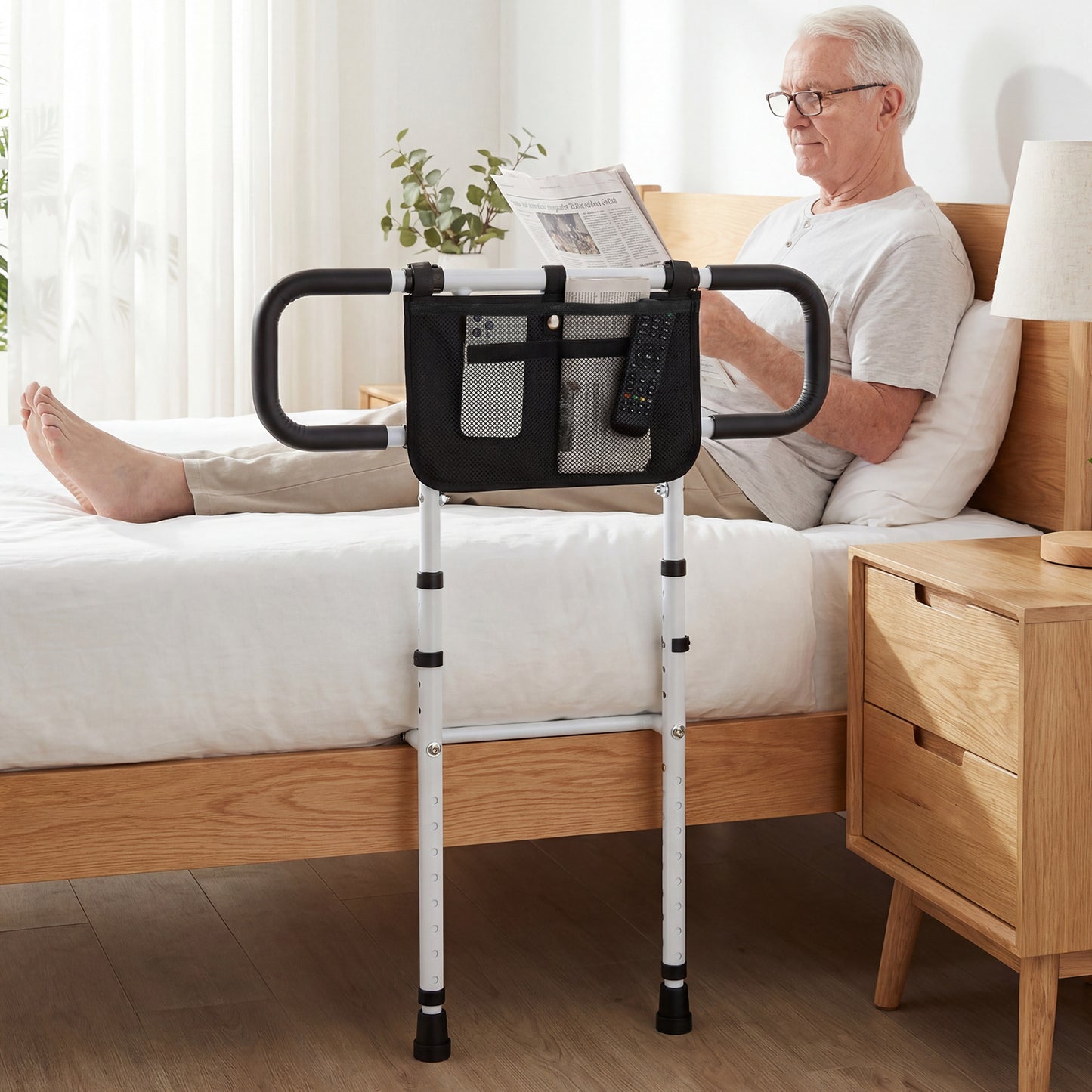 Foldable Bed Rail for Seniors Bed Rail for Elderly Adults Safety with Adjustable Width and Height-Black