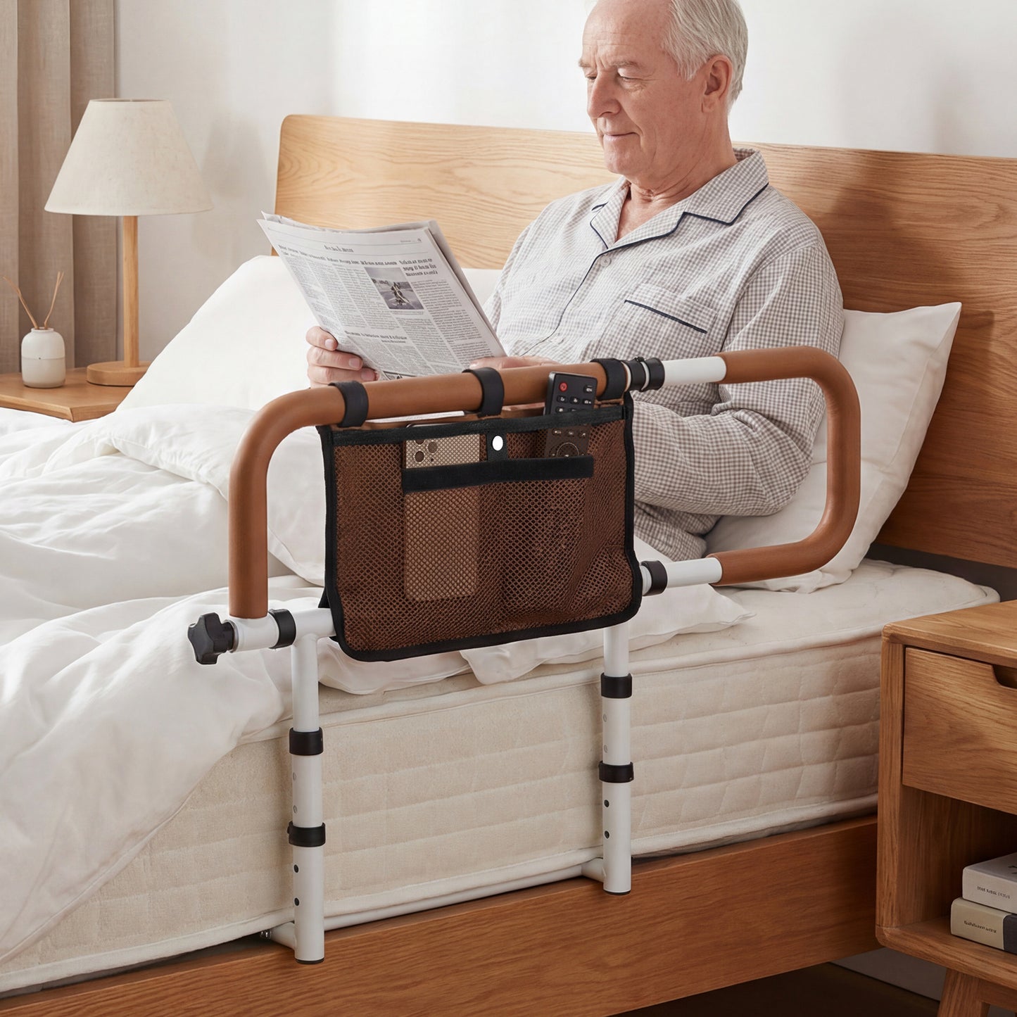 Foldable Bed Rail for Seniors with Adjustable Width and Height-Black