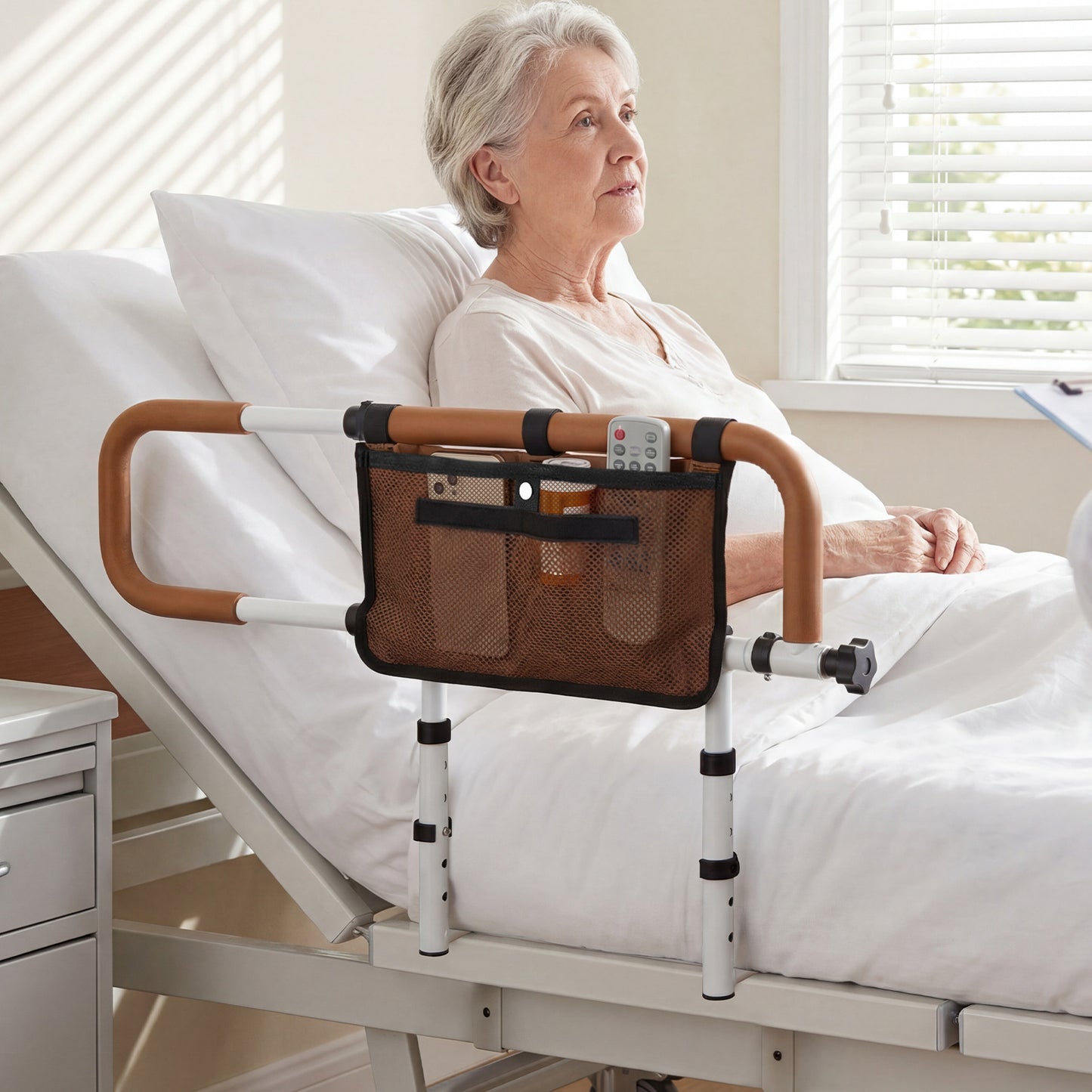 Foldable Bed Rail for Seniors with Adjustable Width and Height-Black