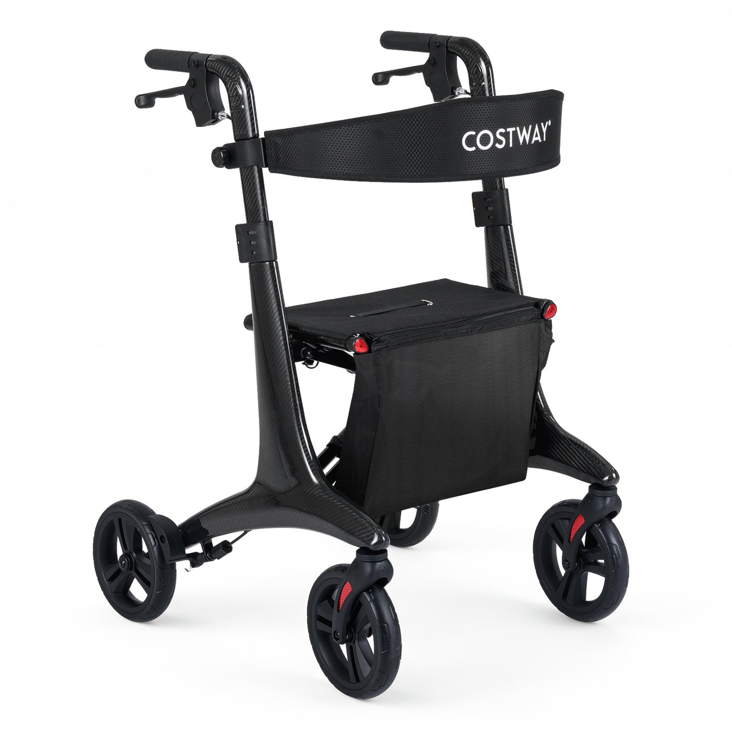 Foldable Rollator Walker with Seat and Carbon Fiber Structure for Seniors-Black