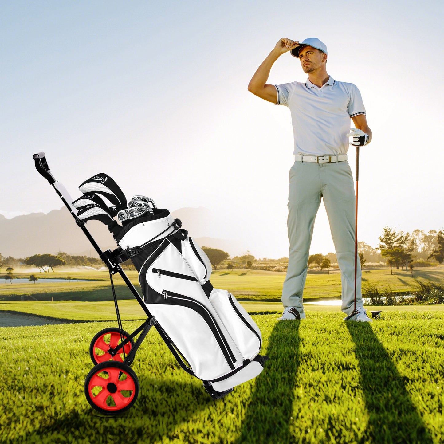 Foldable 2 Wheels Foldable Golf Cart with Scoreboard-Black