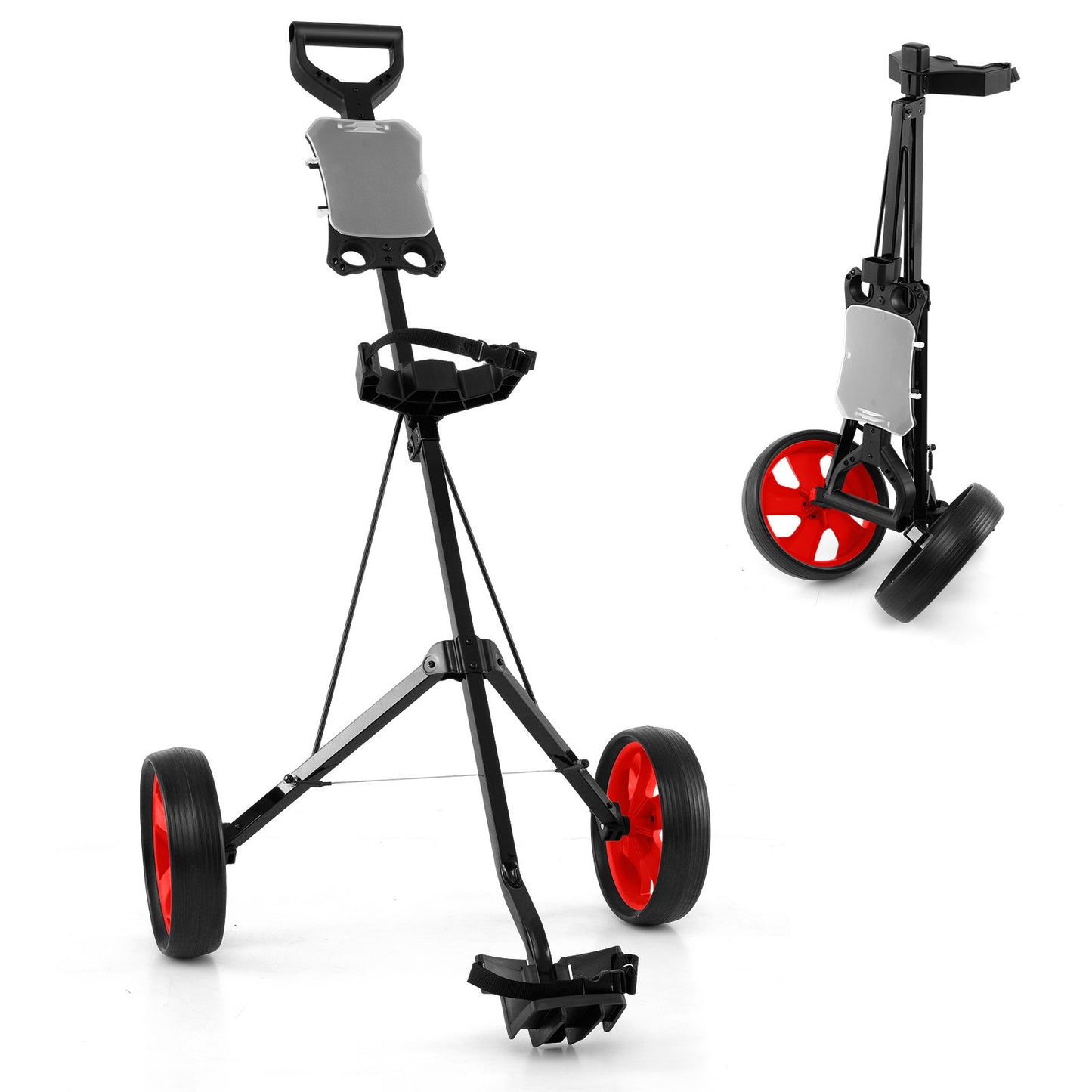 Foldable 2 Wheels Foldable Golf Cart with Scoreboard-Black