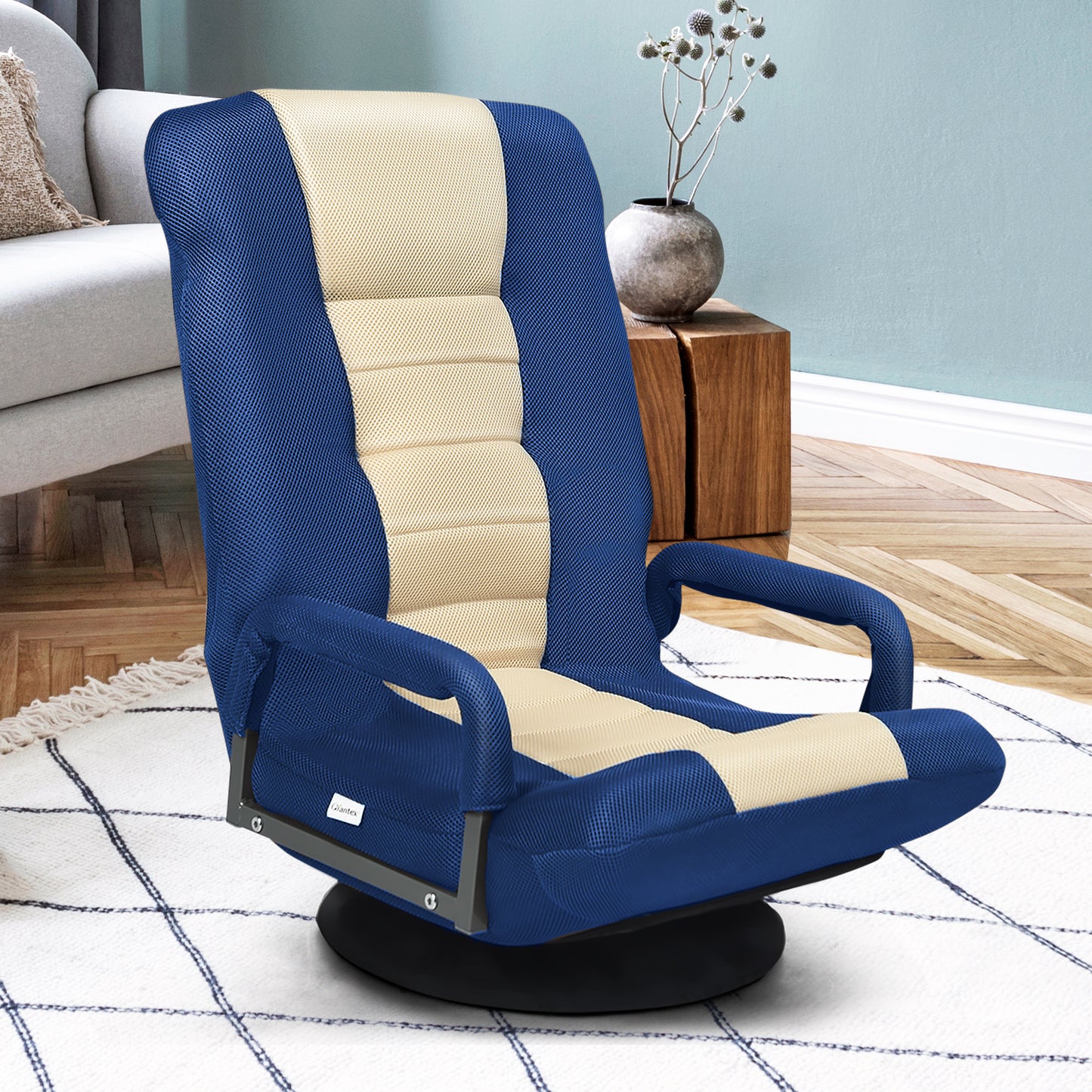 Foldable 360-Degree Swivel Gaming Floor Chair with Adjustable Backrest-Brown