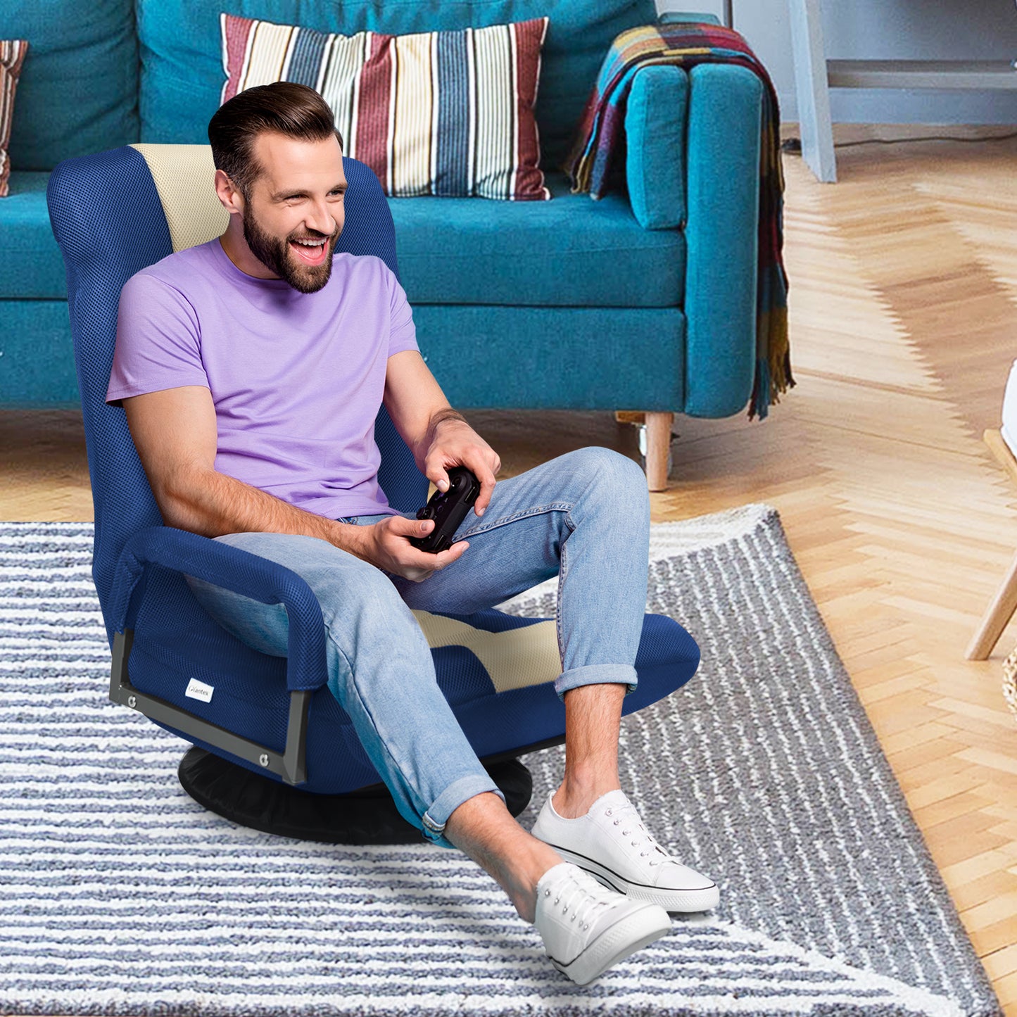 Foldable 360-Degree Swivel Gaming Floor Chair with Adjustable Backrest-Brown