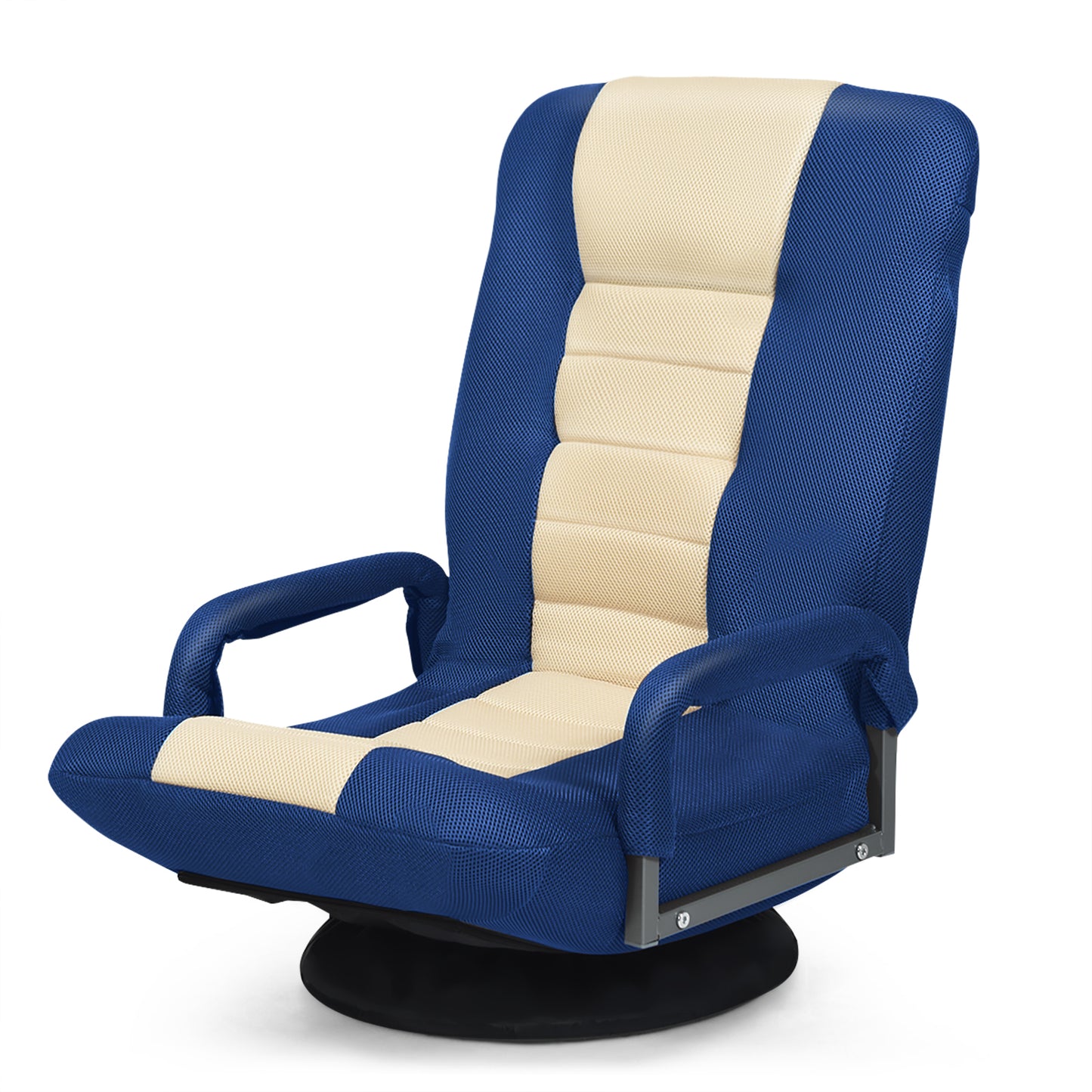 Foldable 360-Degree Swivel Gaming Floor Chair with Adjustable Backrest-Brown