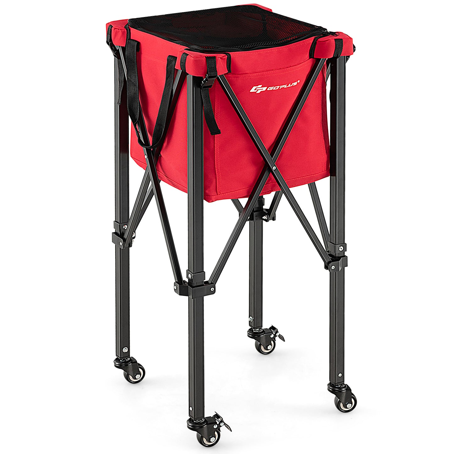 Foldable Aluminum Tennis Ball Cart Hopper Basket with Wheels-Blue