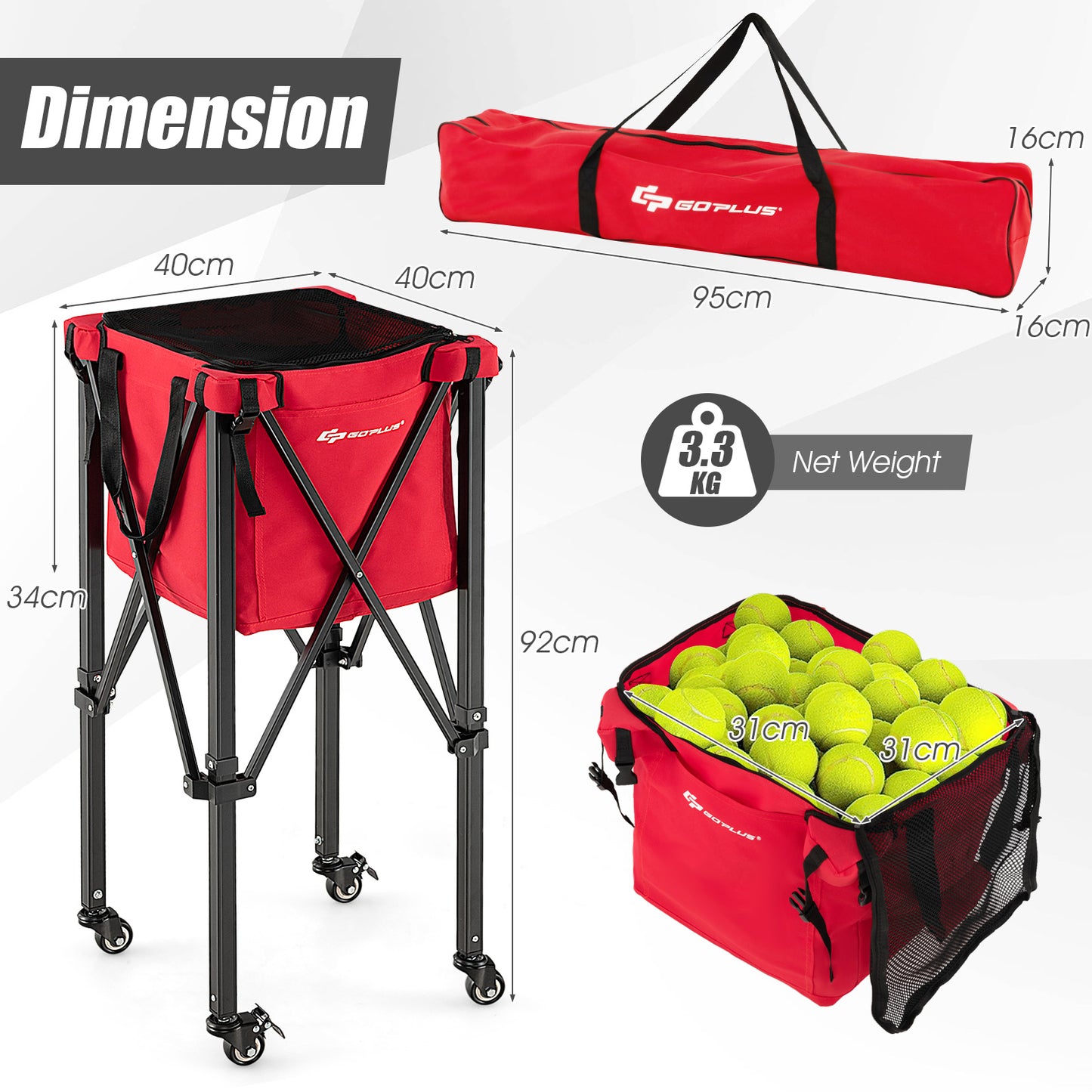 Foldable Aluminum Tennis Ball Cart Hopper Basket with Wheels-Blue