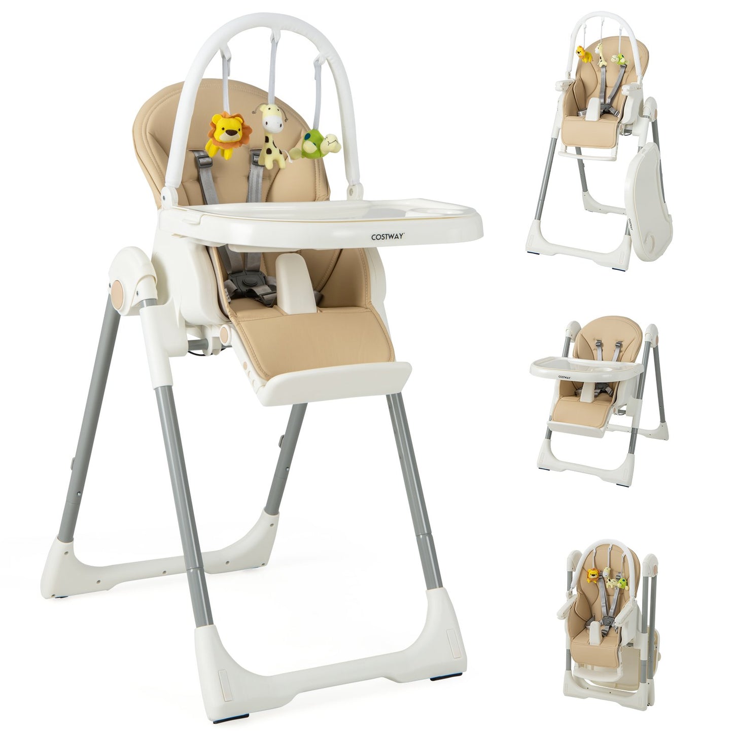 4-in-1 Foldable Baby High Chair with 7 Adjustable Heights and 4 Reclining Angles-Black