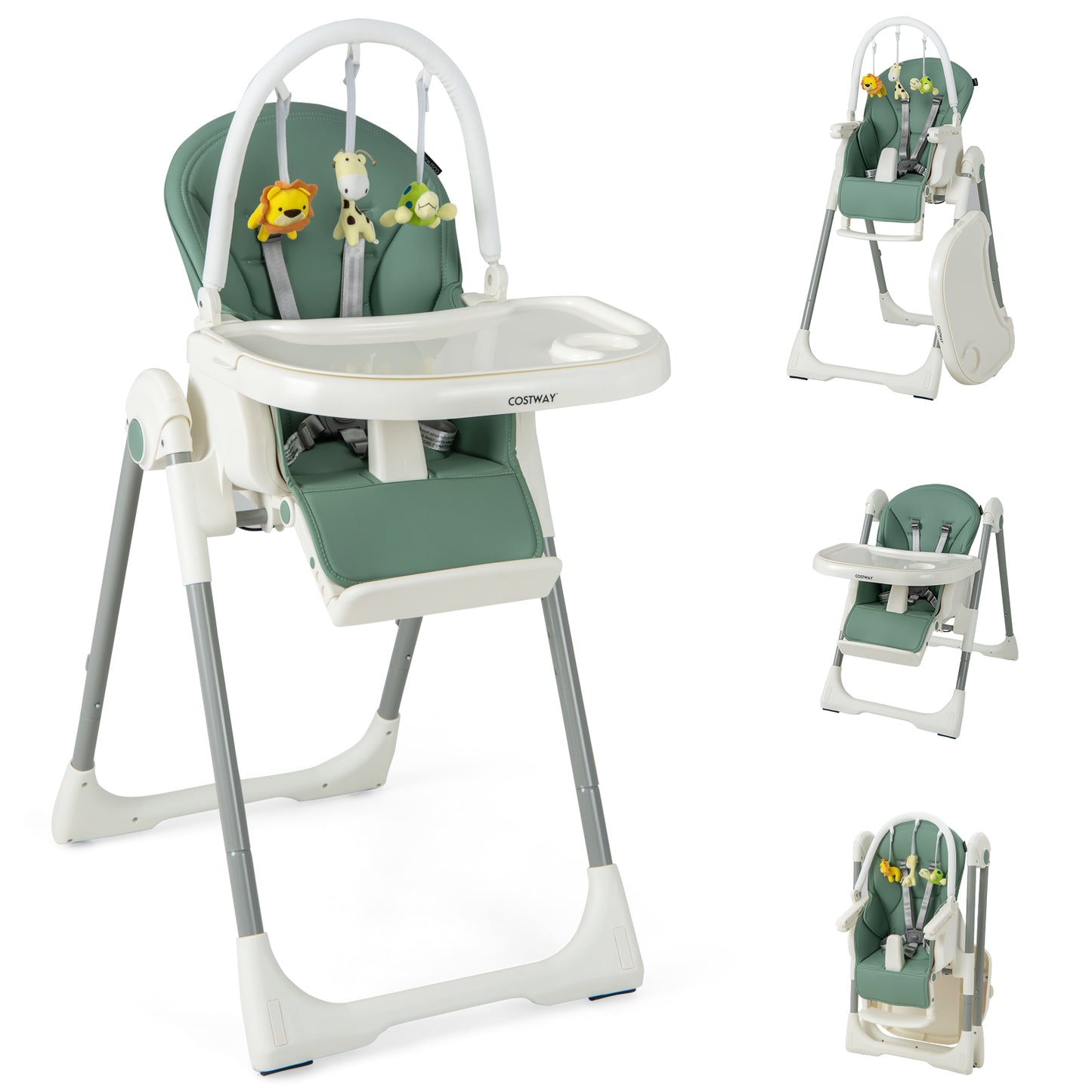 4-in-1 Foldable Baby High Chair with 7 Adjustable Heights and 4 Reclining Angles-Black