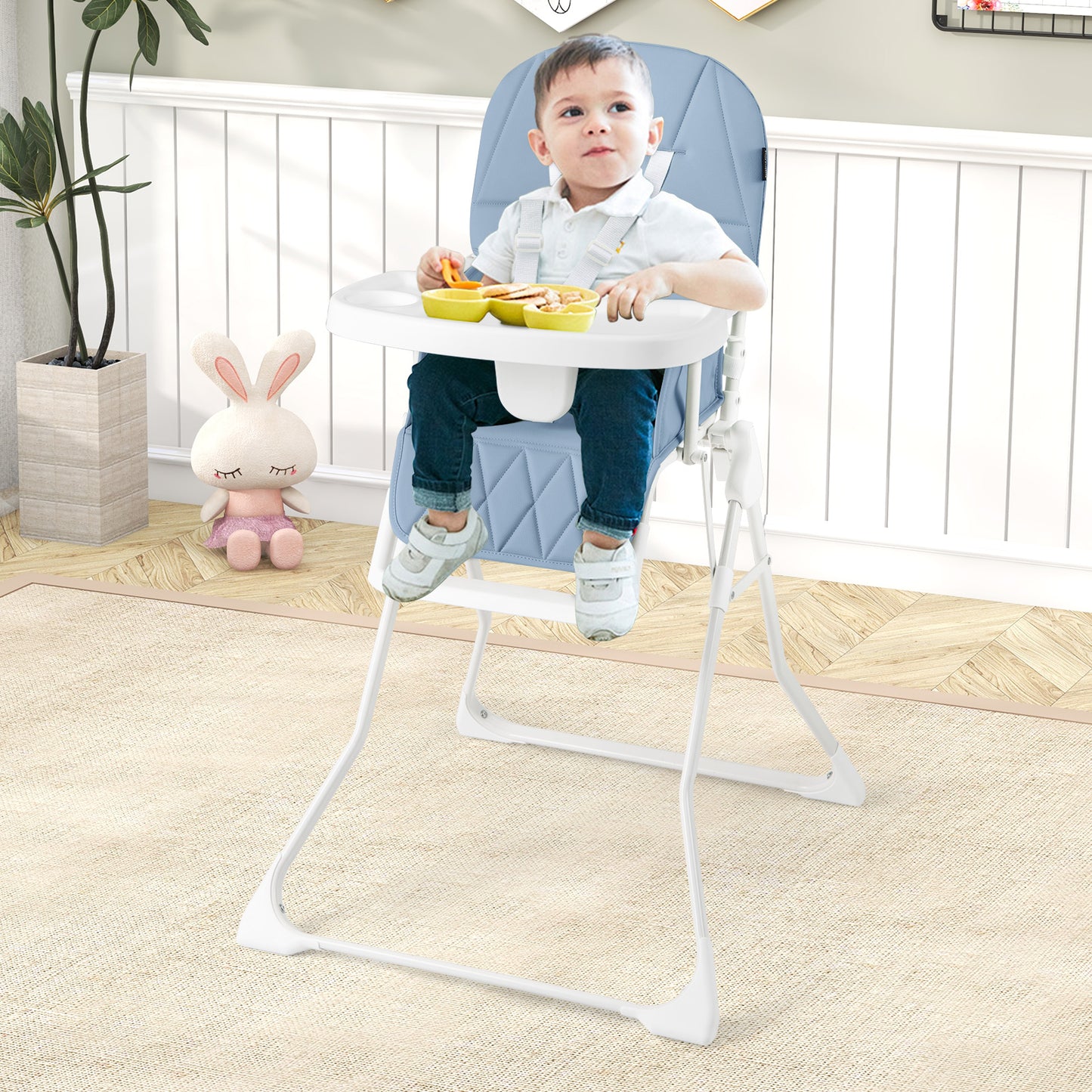 Foldable Baby High Chair with Removable Adjustable Tray-Beige