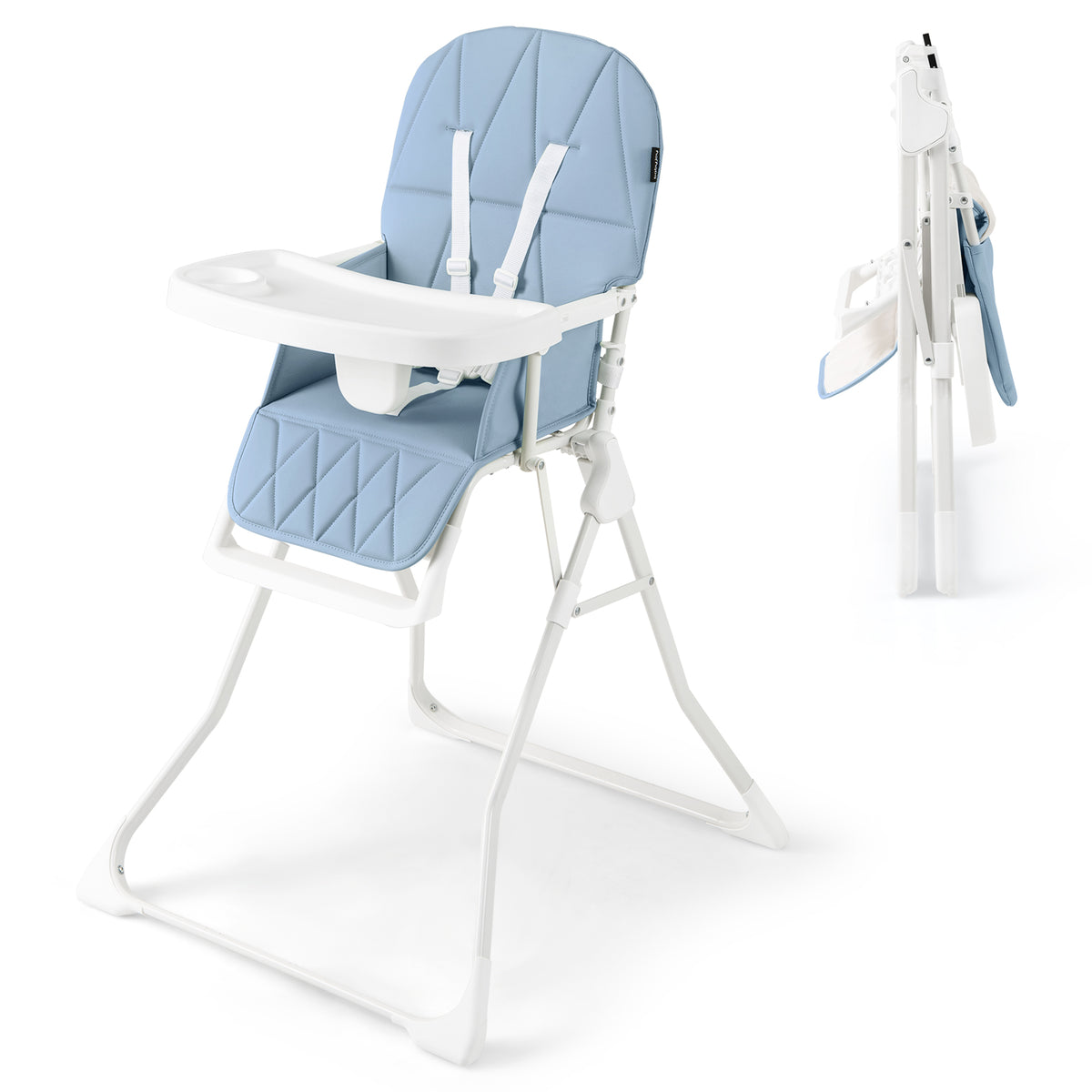 Foldable Baby High Chair with Removable Adjustable Tray-Beige