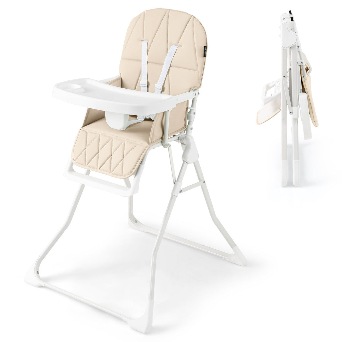 Foldable Baby High Chair with Removable Adjustable Tray-Beige