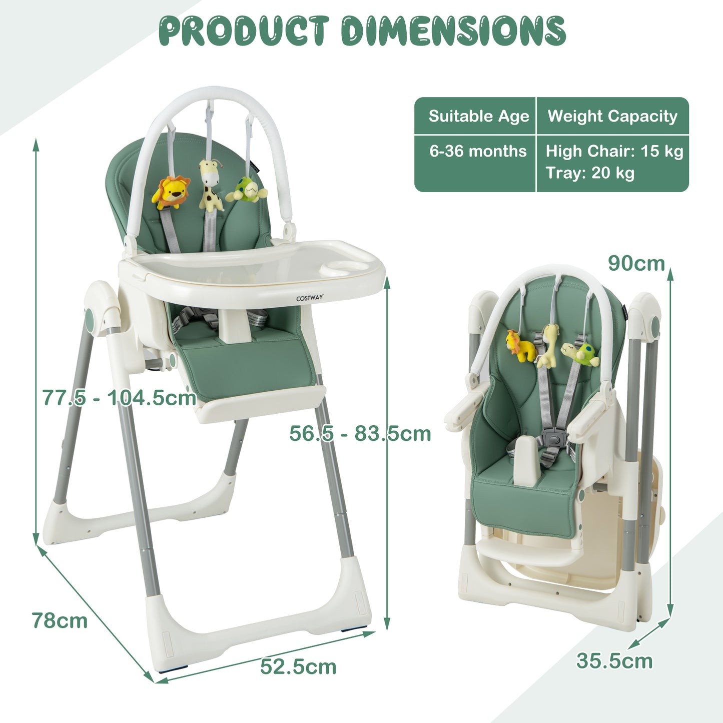 4-in-1 Foldable Baby High Chair with 7 Adjustable Heights and 4 Reclining Angles-Black