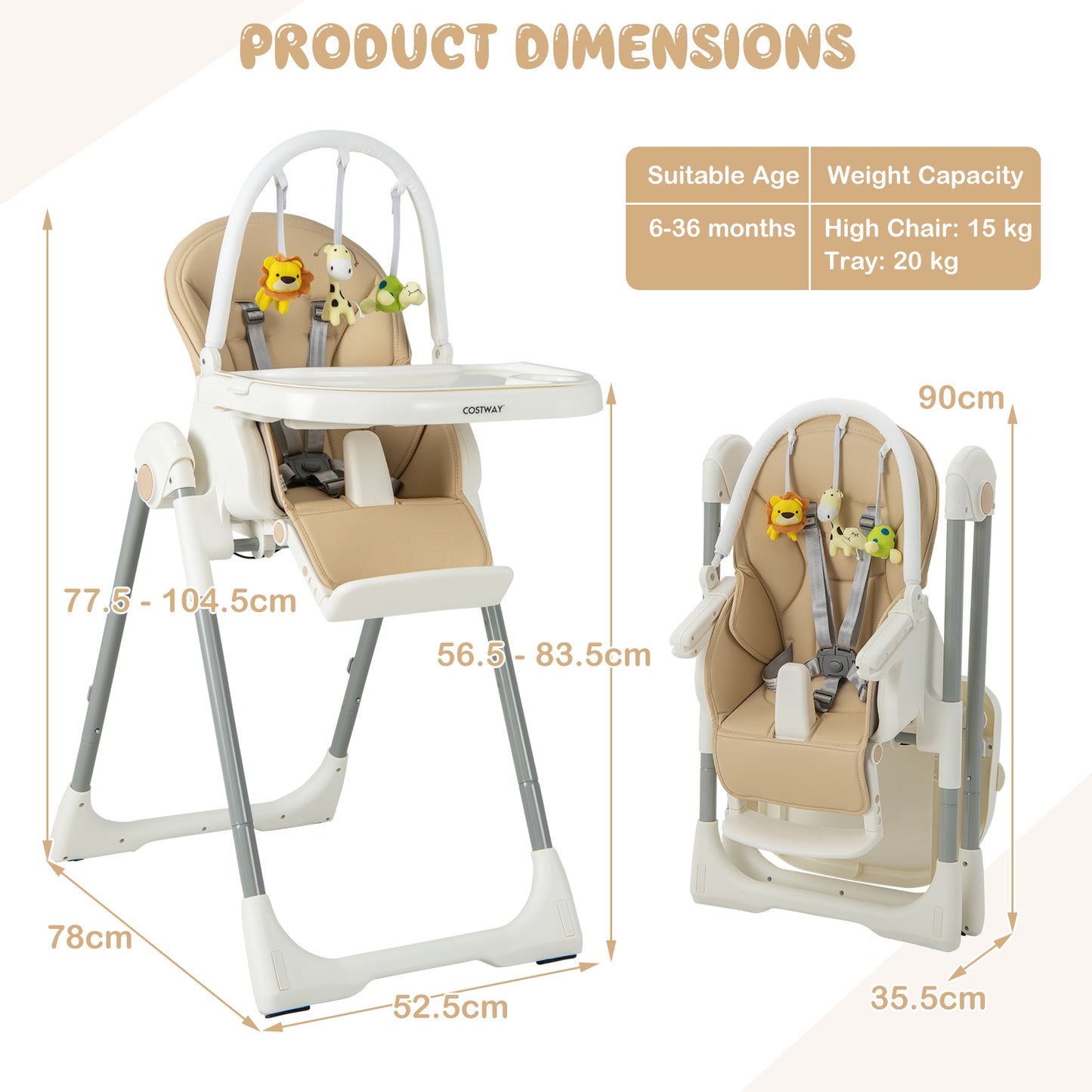 4-in-1 Foldable Baby High Chair with 7 Adjustable Heights and 4 Reclining Angles-Black