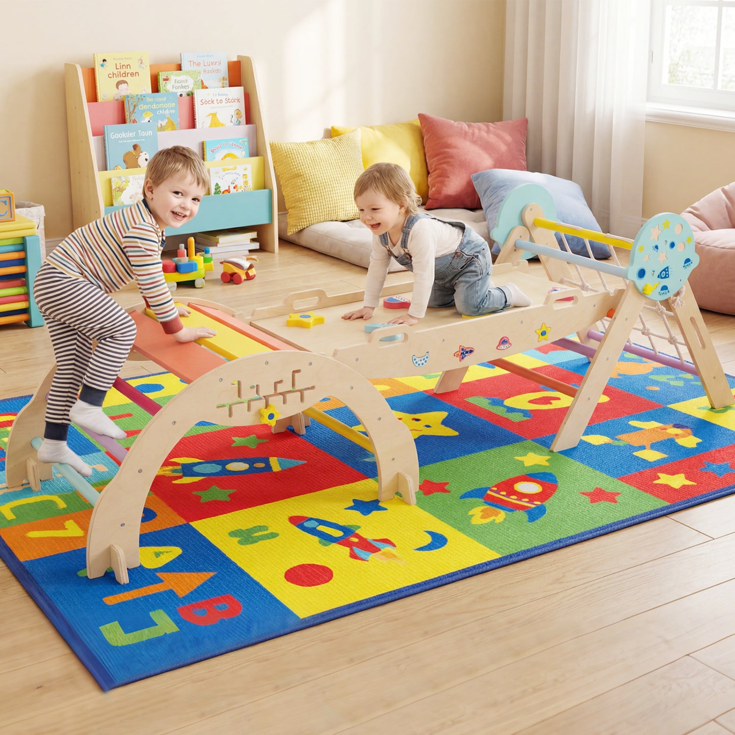 Foldable Climbing Toys with Arch and Climber for Toddlers-Blue