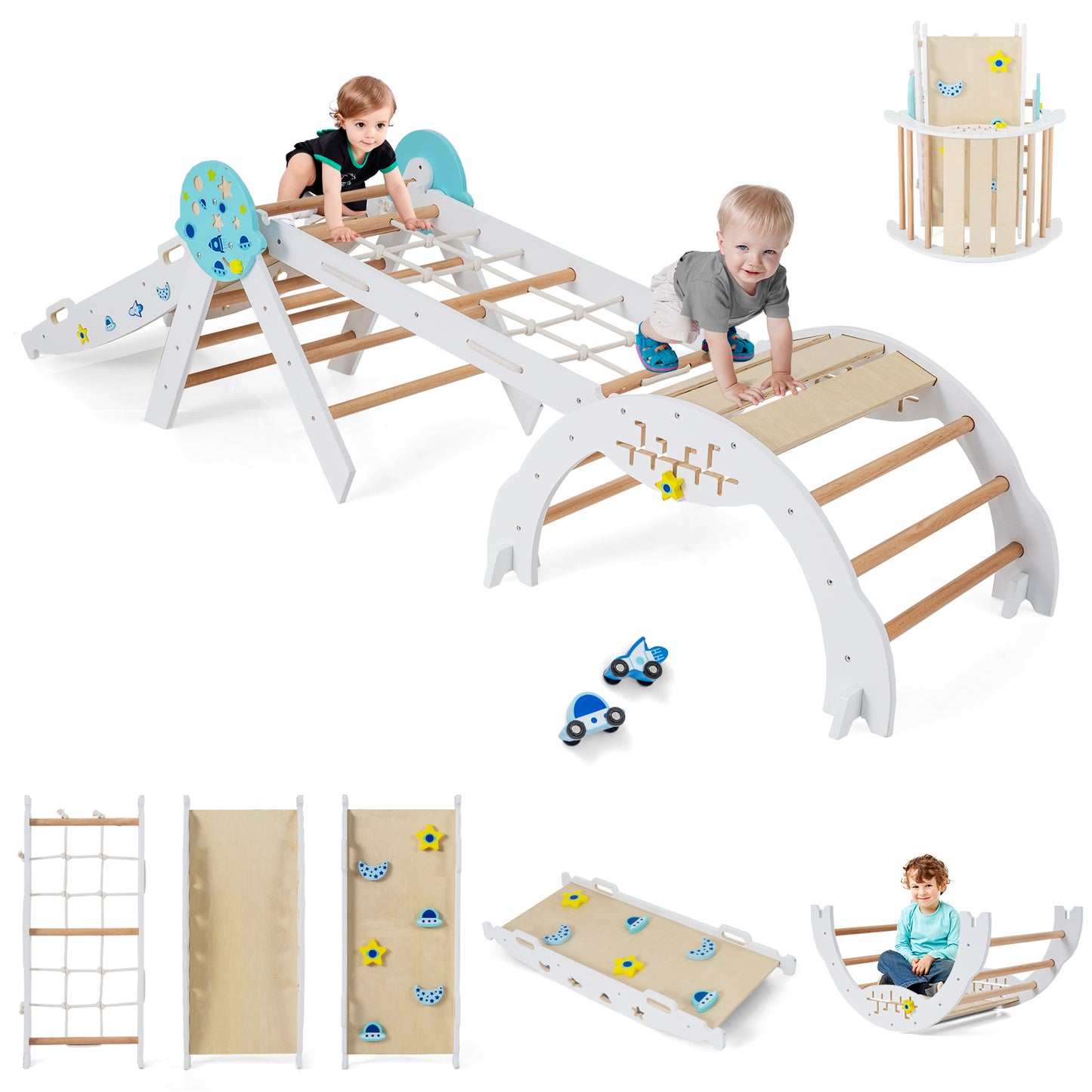 8-in-1 Foldable Climbing Toys with Ramp and Climbing Rope for Toddlers-Colourful