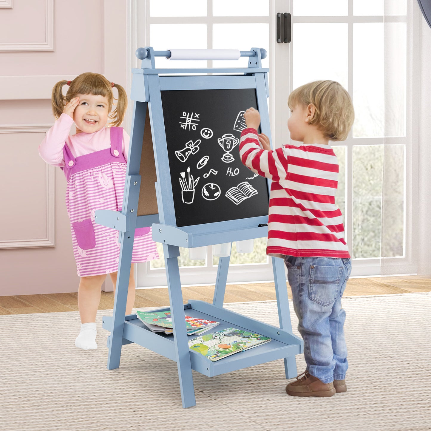 3-in-1 Double-sided Art Easel Foldable Easel for Kids-White
