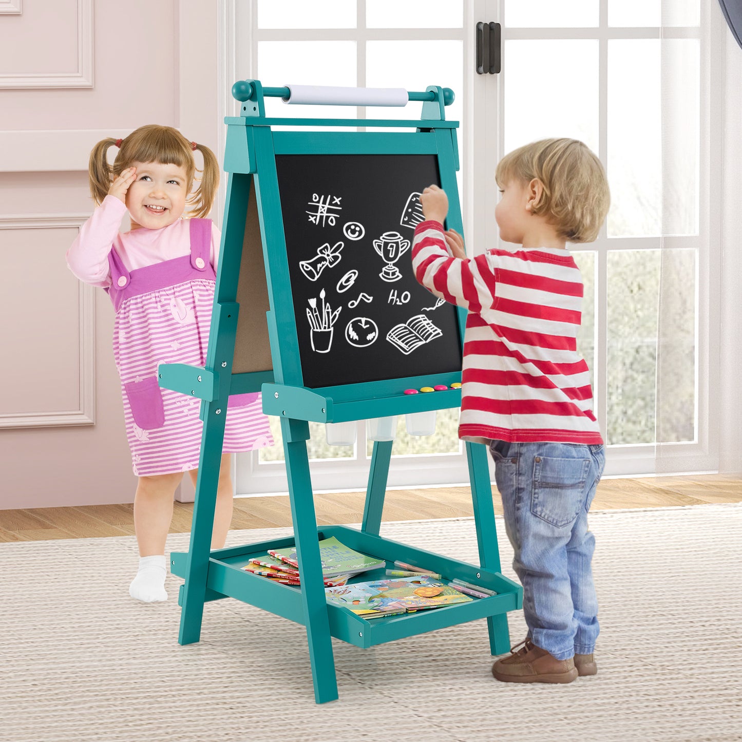 3-in-1 Double-sided Art Easel Foldable Easel for Kids-White