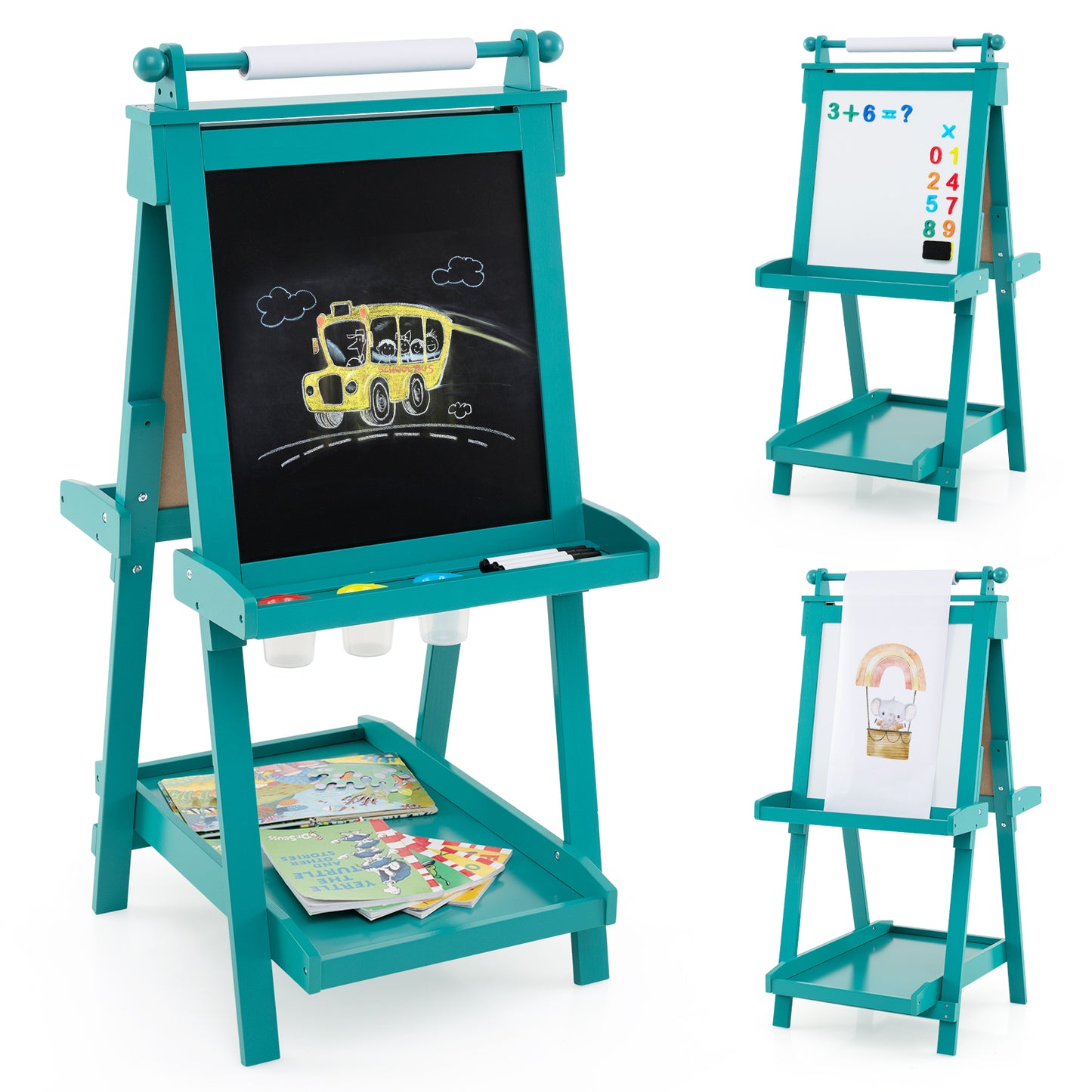 3-in-1 Double-sided Art Easel Foldable Easel for Kids-White
