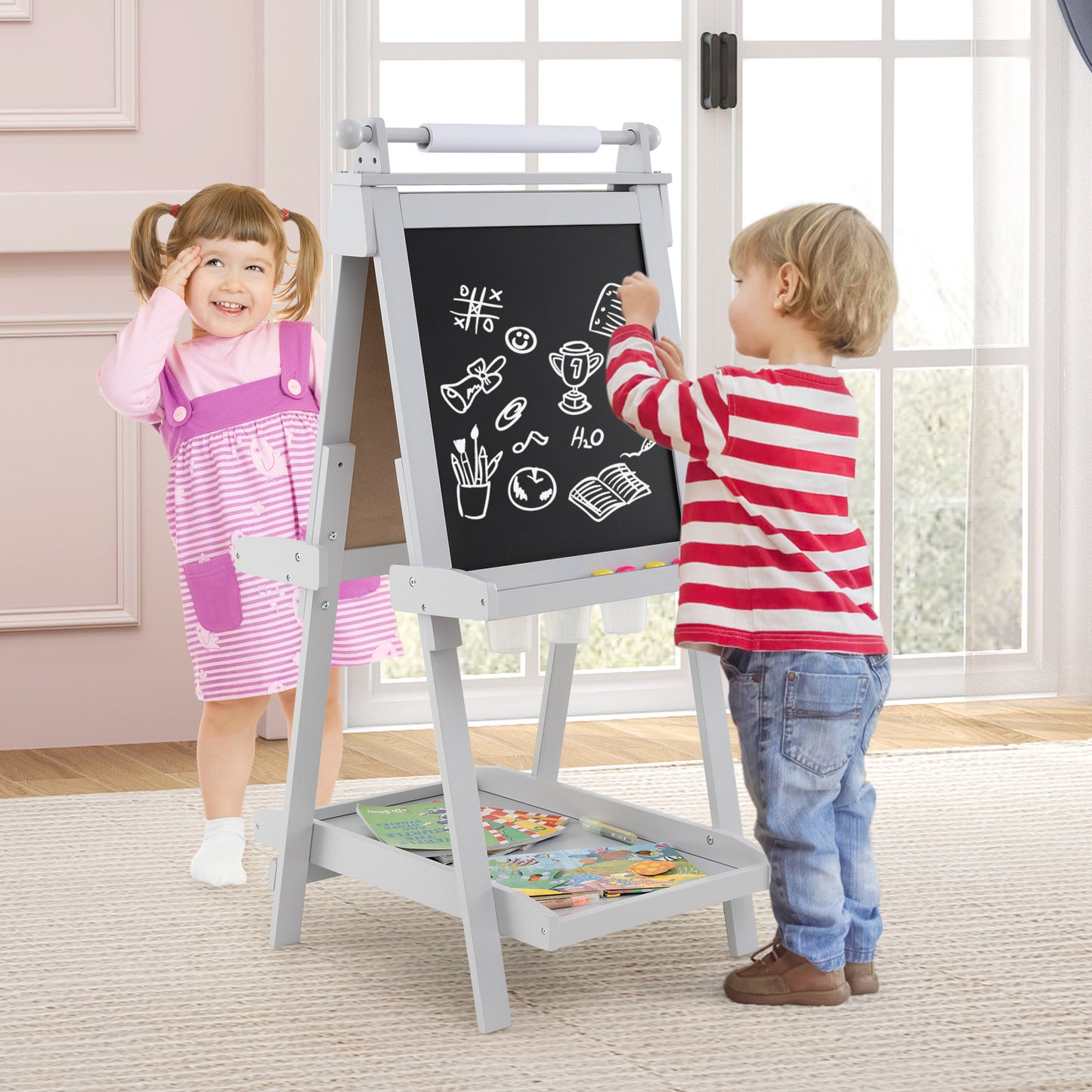3-in-1 Double-sided Art Easel Foldable Easel for Kids-White