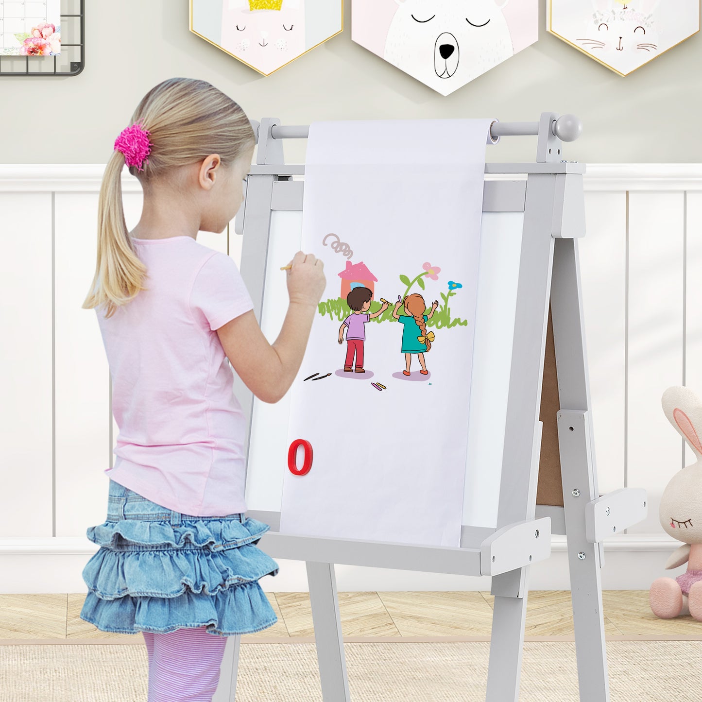 3-in-1 Double-sided Art Easel Foldable Easel for Kids-White