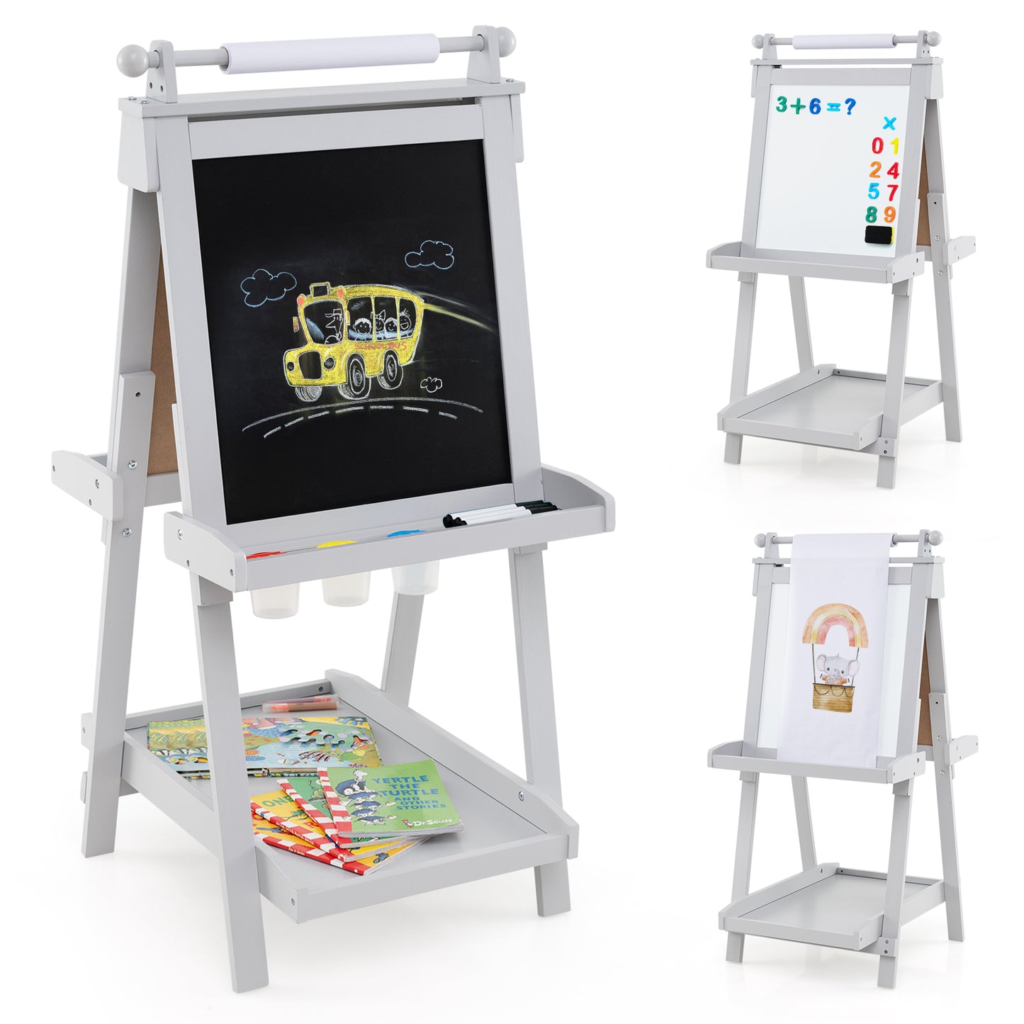 3-in-1 Double-sided Art Easel Foldable Easel for Kids-White