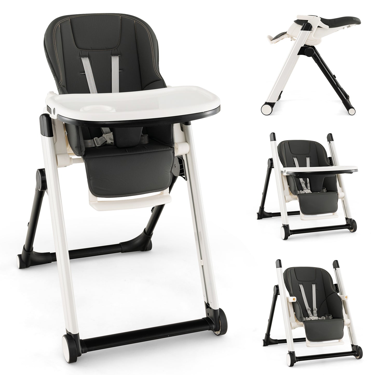 Foldable High Chair with Recline Backrest and Adjustable Height-Light Grey