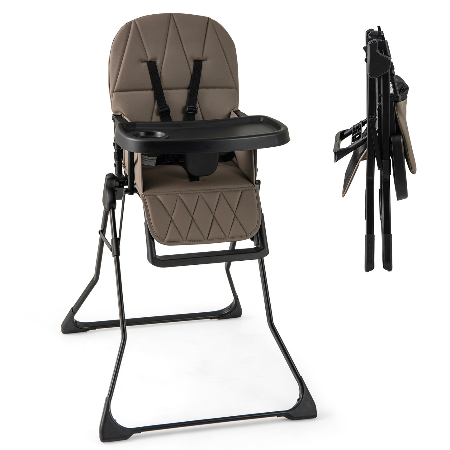 Foldable Baby High Chair with Removable Adjustable Tray-Beige
