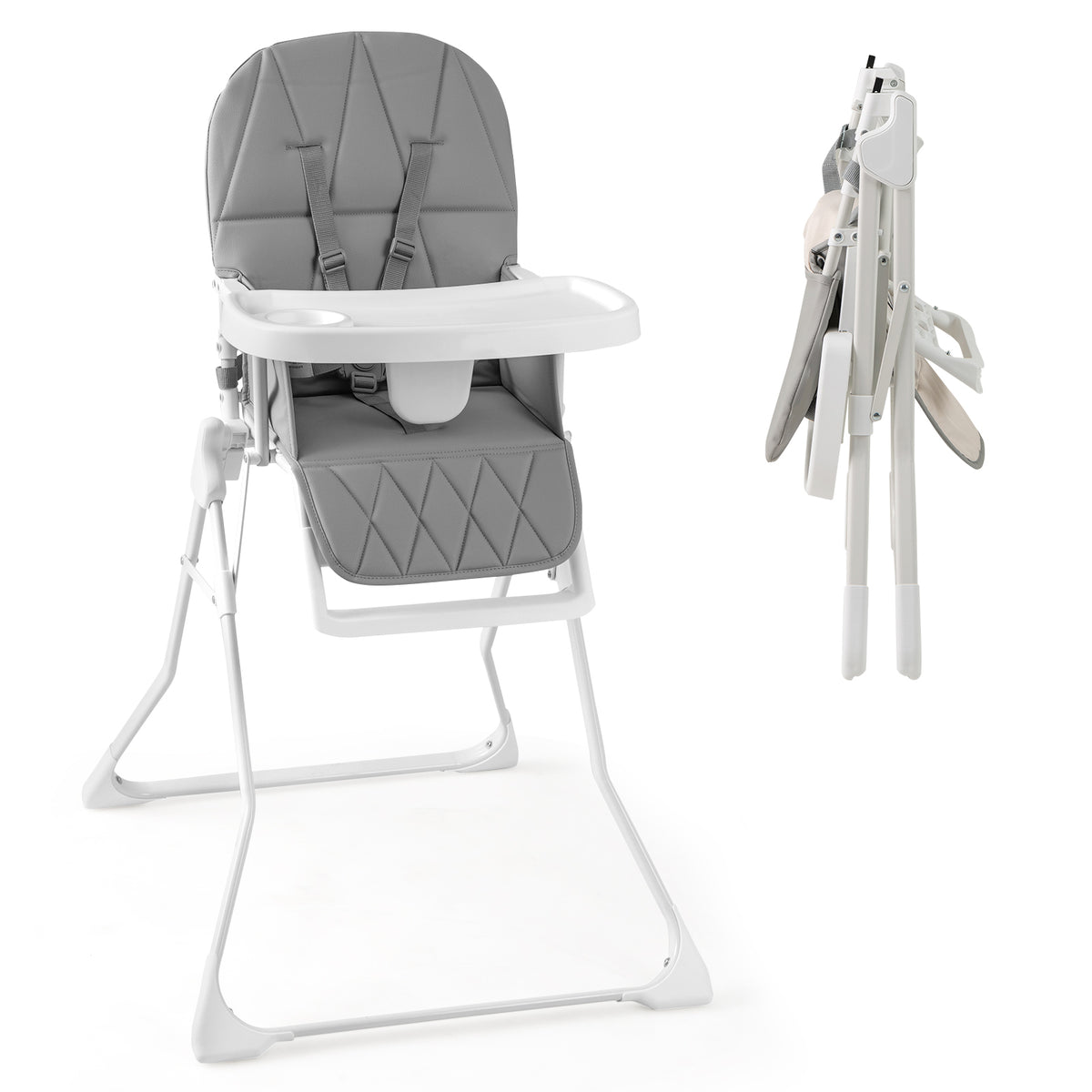 Foldable Baby High Chair with Removable Adjustable Tray-Beige