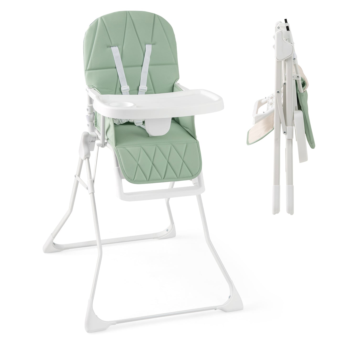 Foldable Baby High Chair with Removable Adjustable Tray-Beige