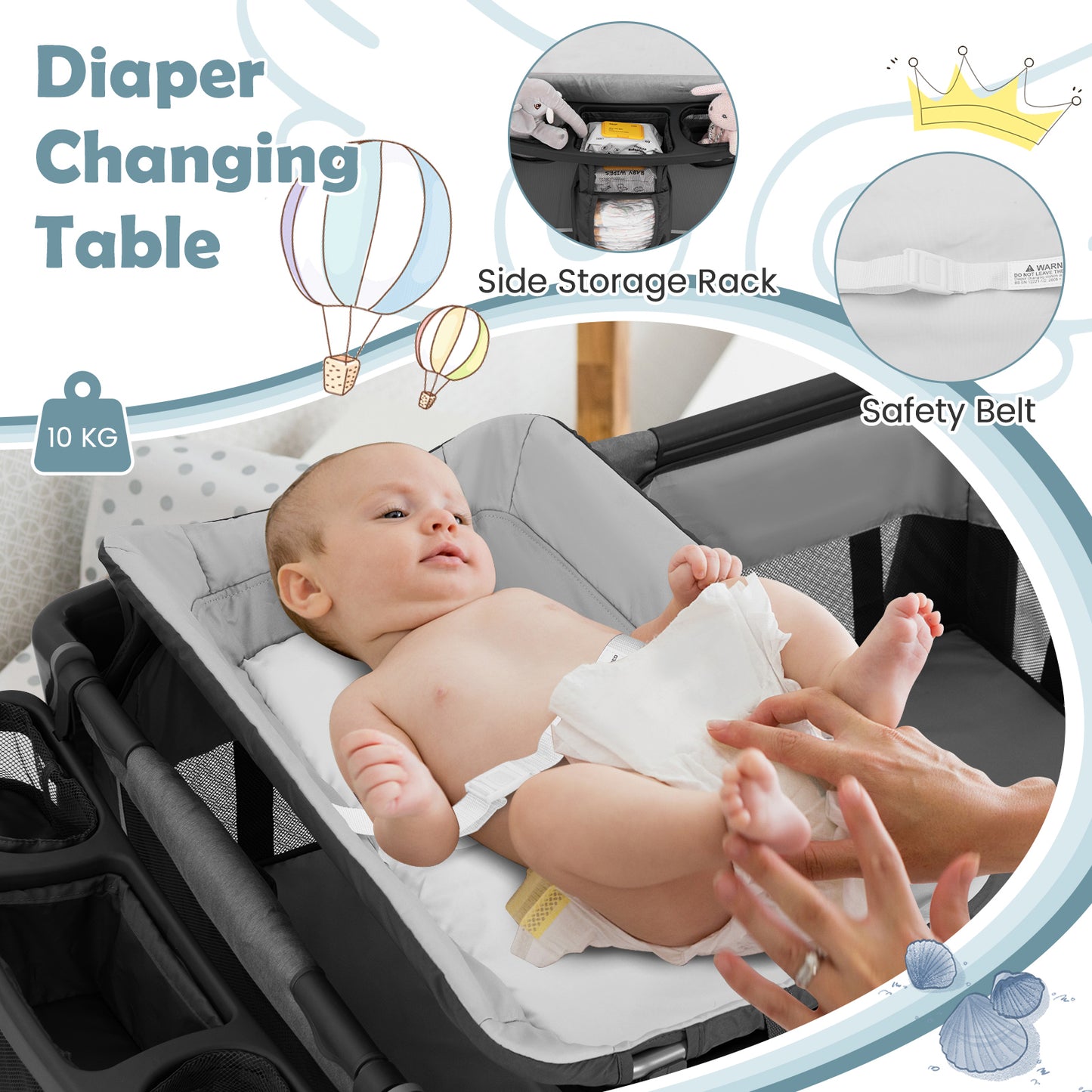 5-in-1 Foldable Pack and Play with Removable Bassinet-Green