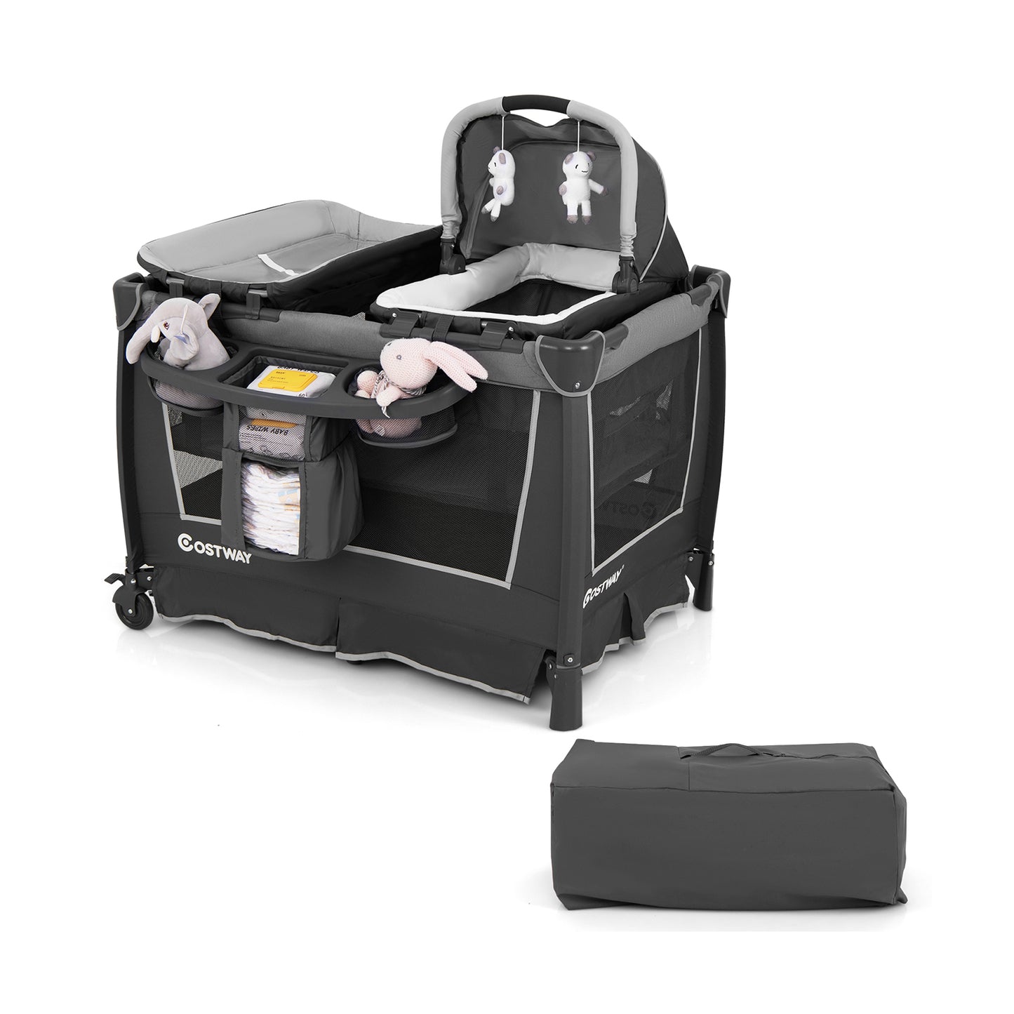 5-in-1 Foldable Pack and Play with Removable Bassinet-Green