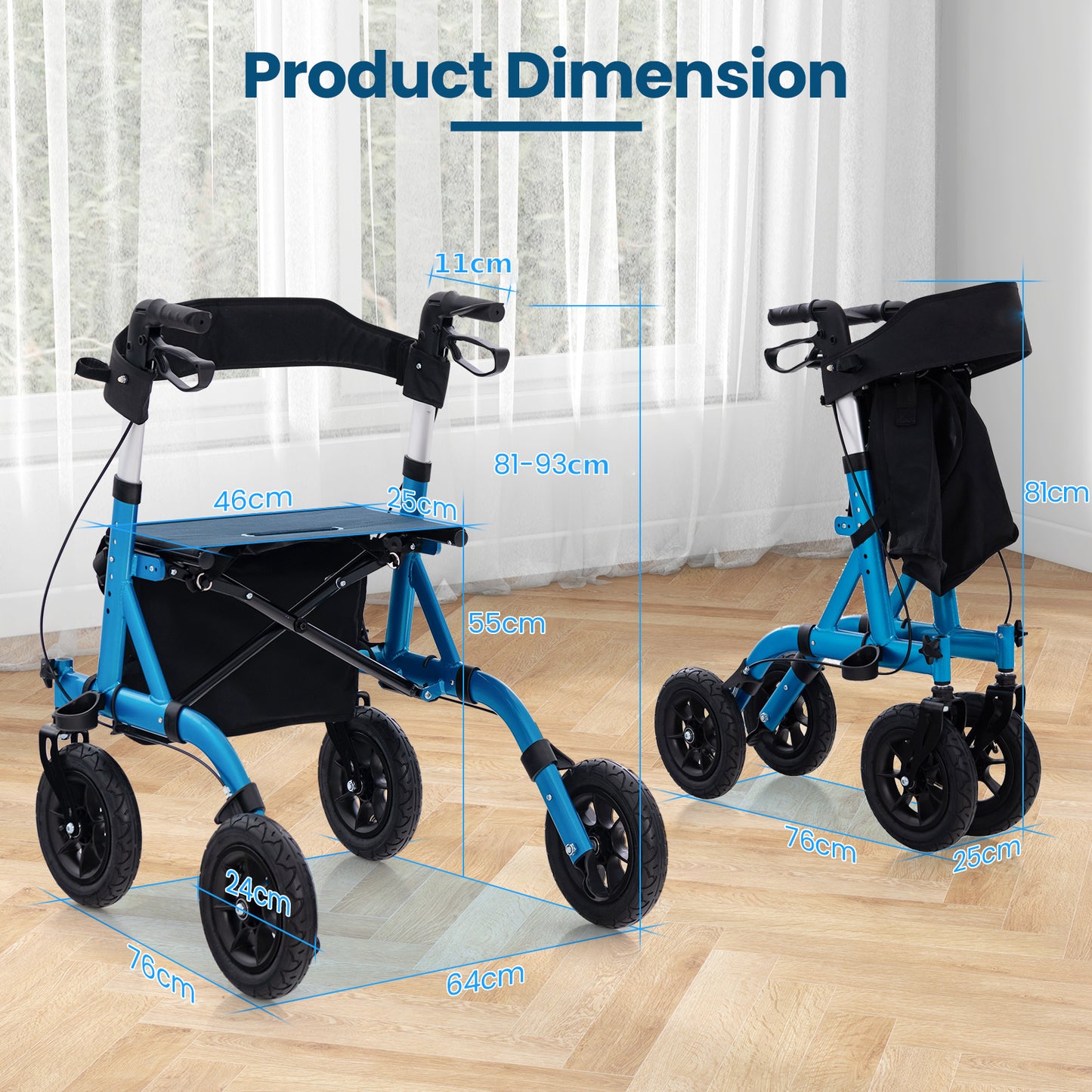 Foldable Rolling Walker with Seat-Black