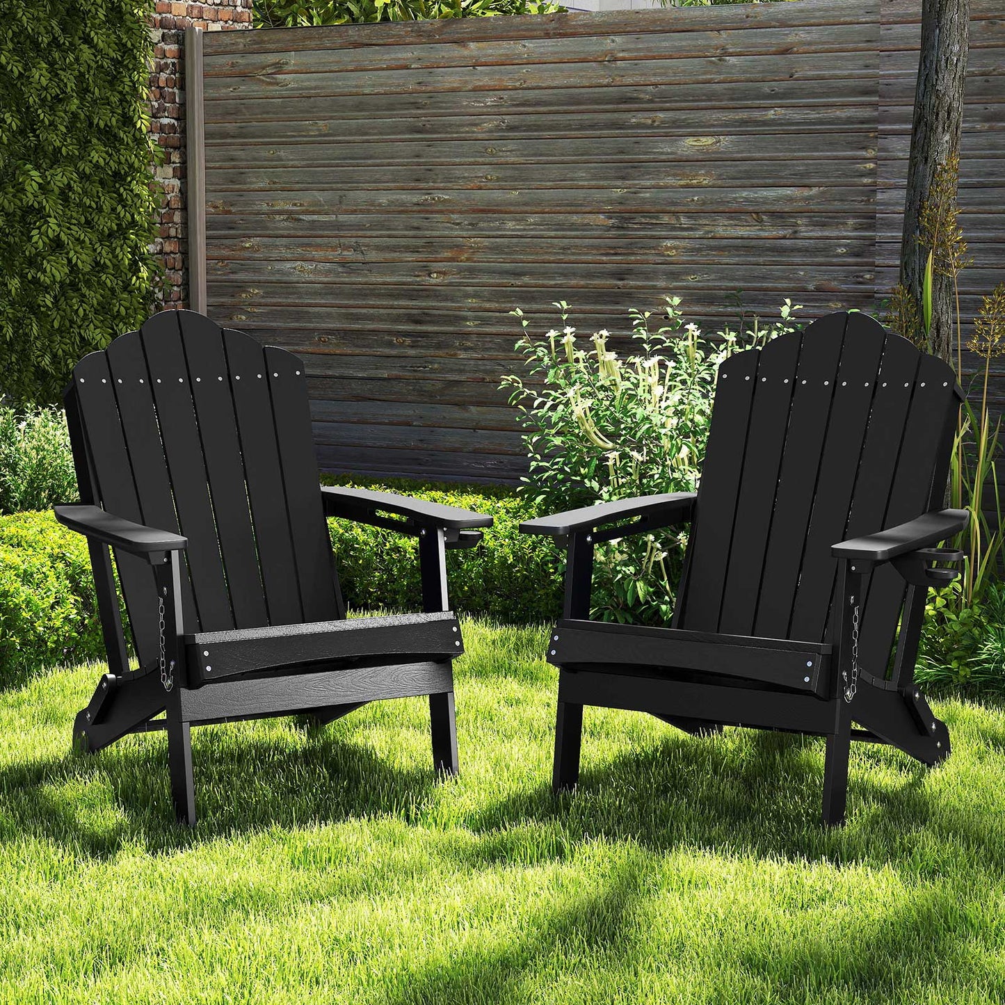 Folding Adirondack Chair Weather Resistant HDPE with High Backrest-Grey