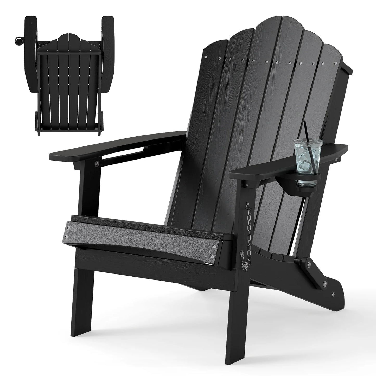 Folding Adirondack Chair Weather Resistant HDPE with High Backrest-Grey