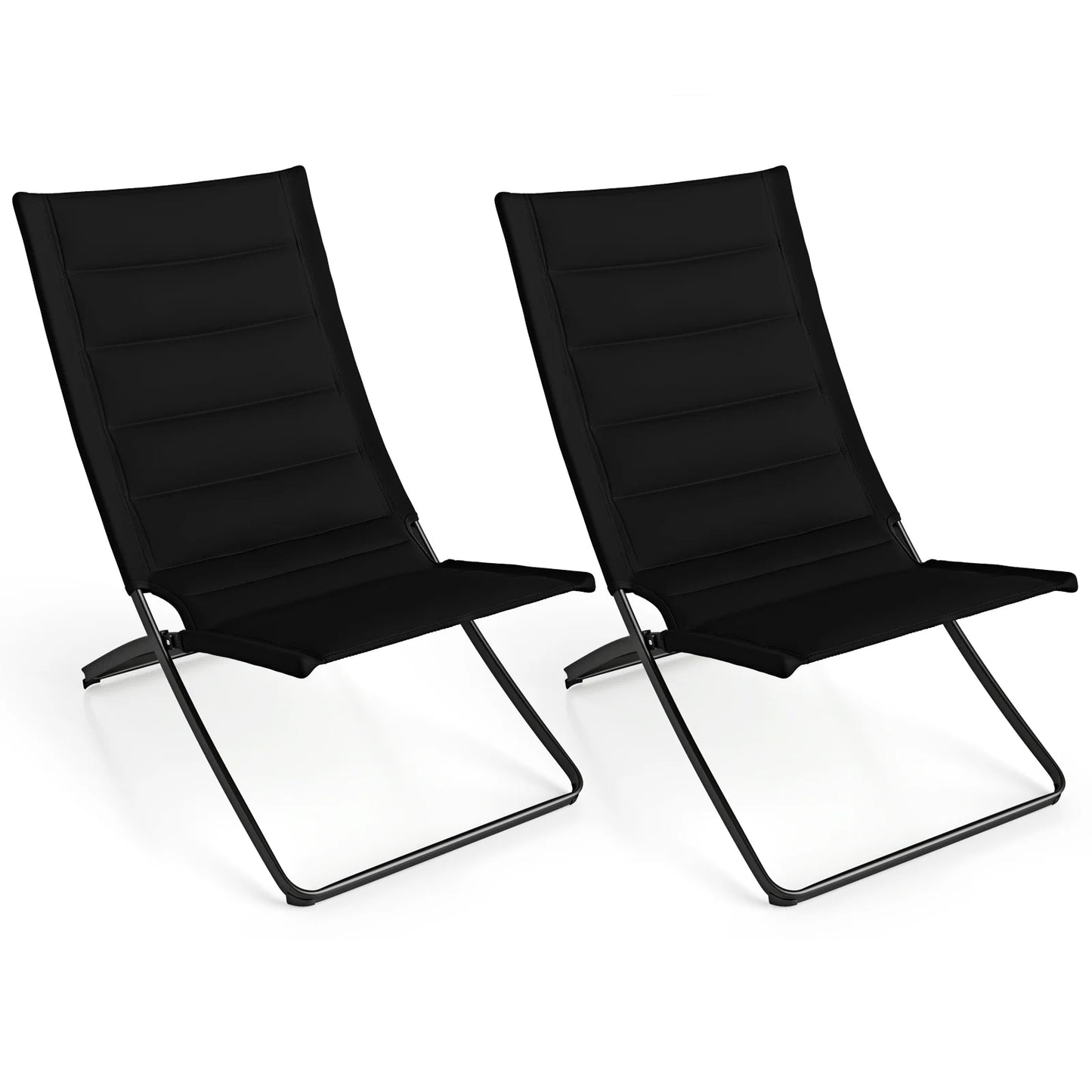 Folding Beach Chairs Set of 2 with Padded Backs and Seats for Adults-Black