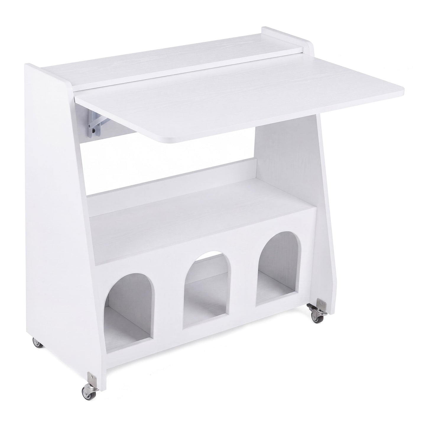 Folding Desk on Wheels with Storage Shelves and Compartments for Small Spaces-Rustic Brown
