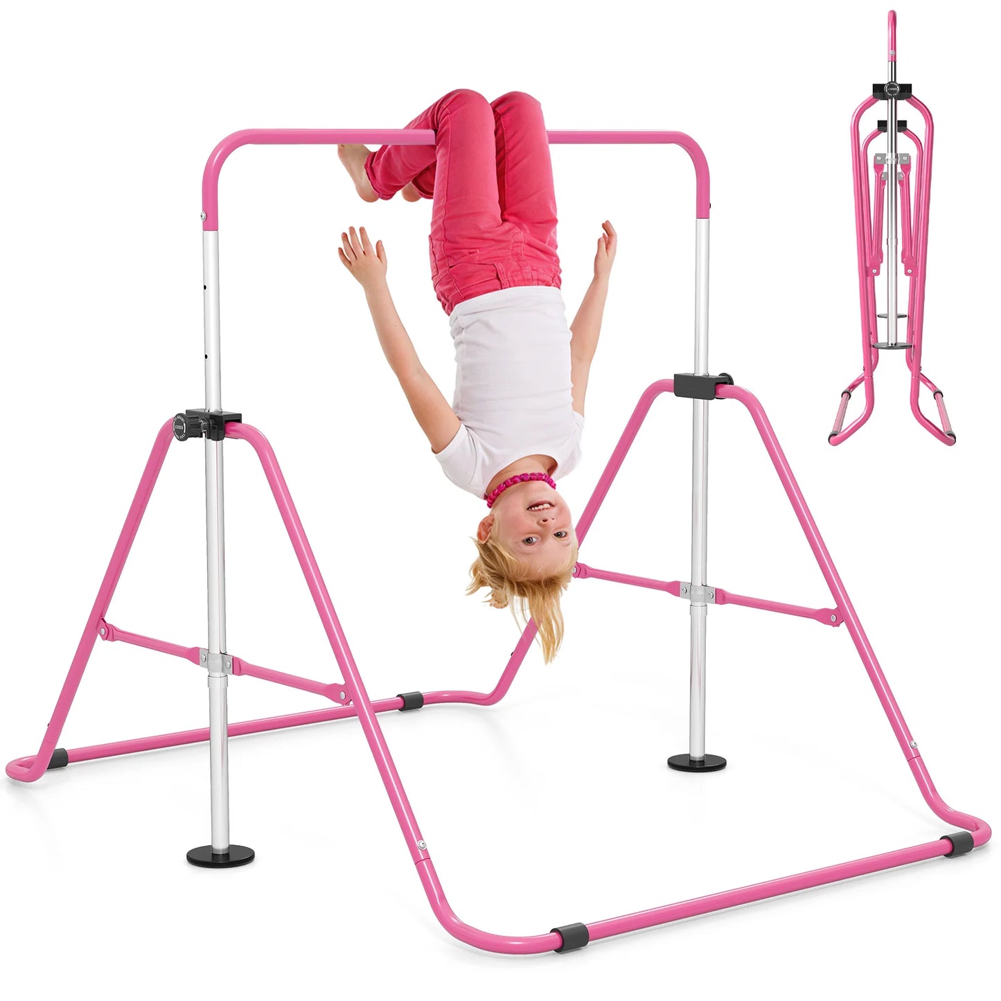 Folding Gymnastics Bar for Kids Height Adjustable Horizontal Kip Training Bar-Blue