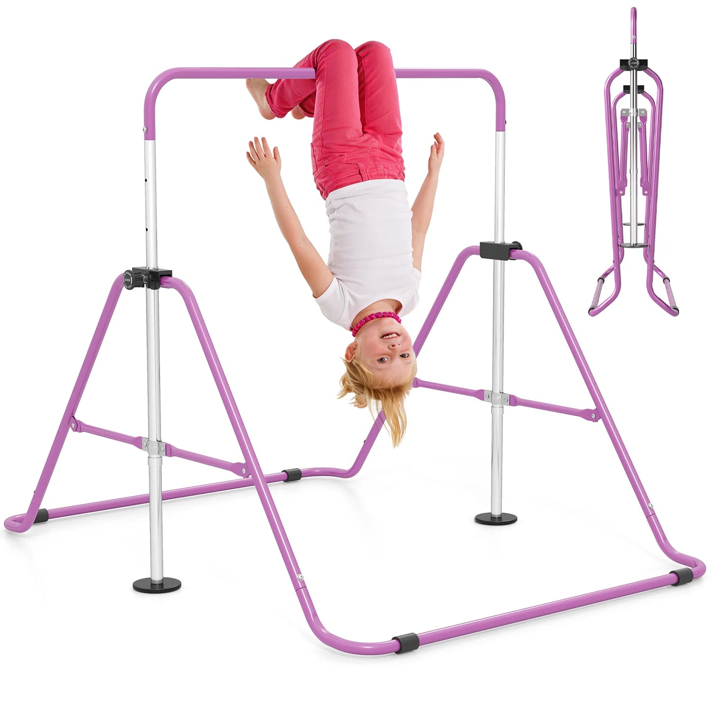 Folding Gymnastics Bar for Kids Height Adjustable Horizontal Kip Training Bar-Blue