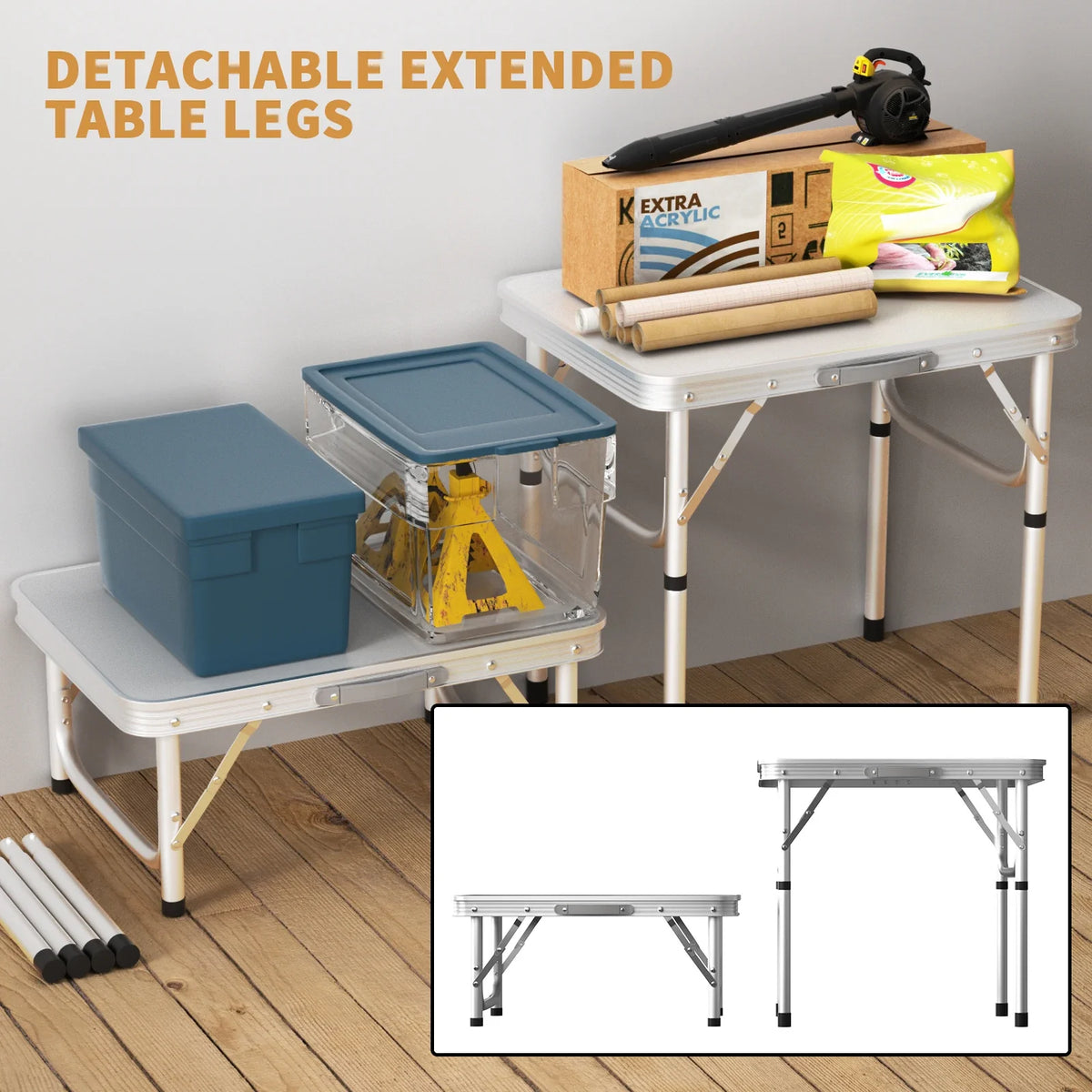 Folding Picnic Table Outdoor Portable – Adjustable Height Compact Camping Table