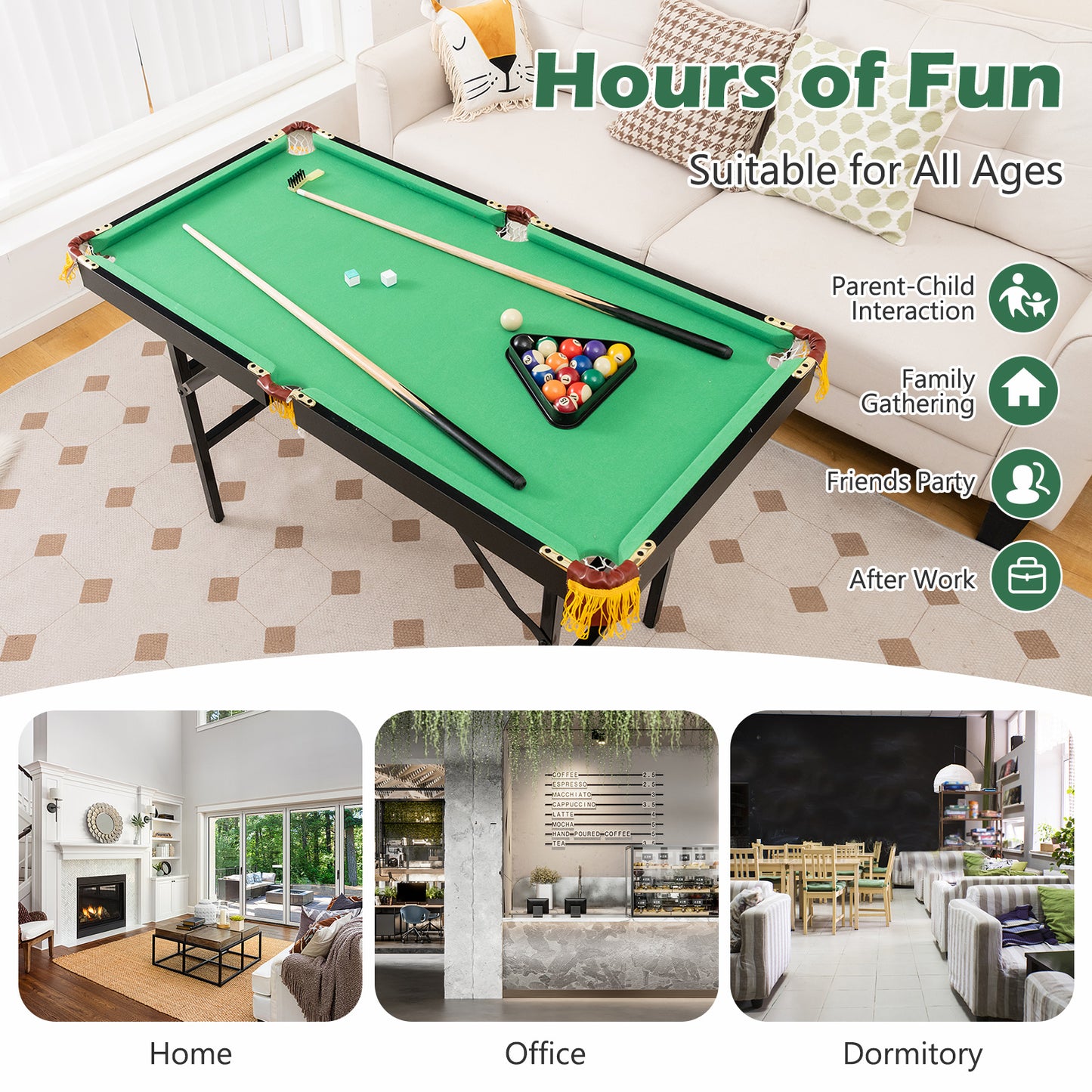 Folding Billiards Table with Accessory Set for Whole Family-Blue