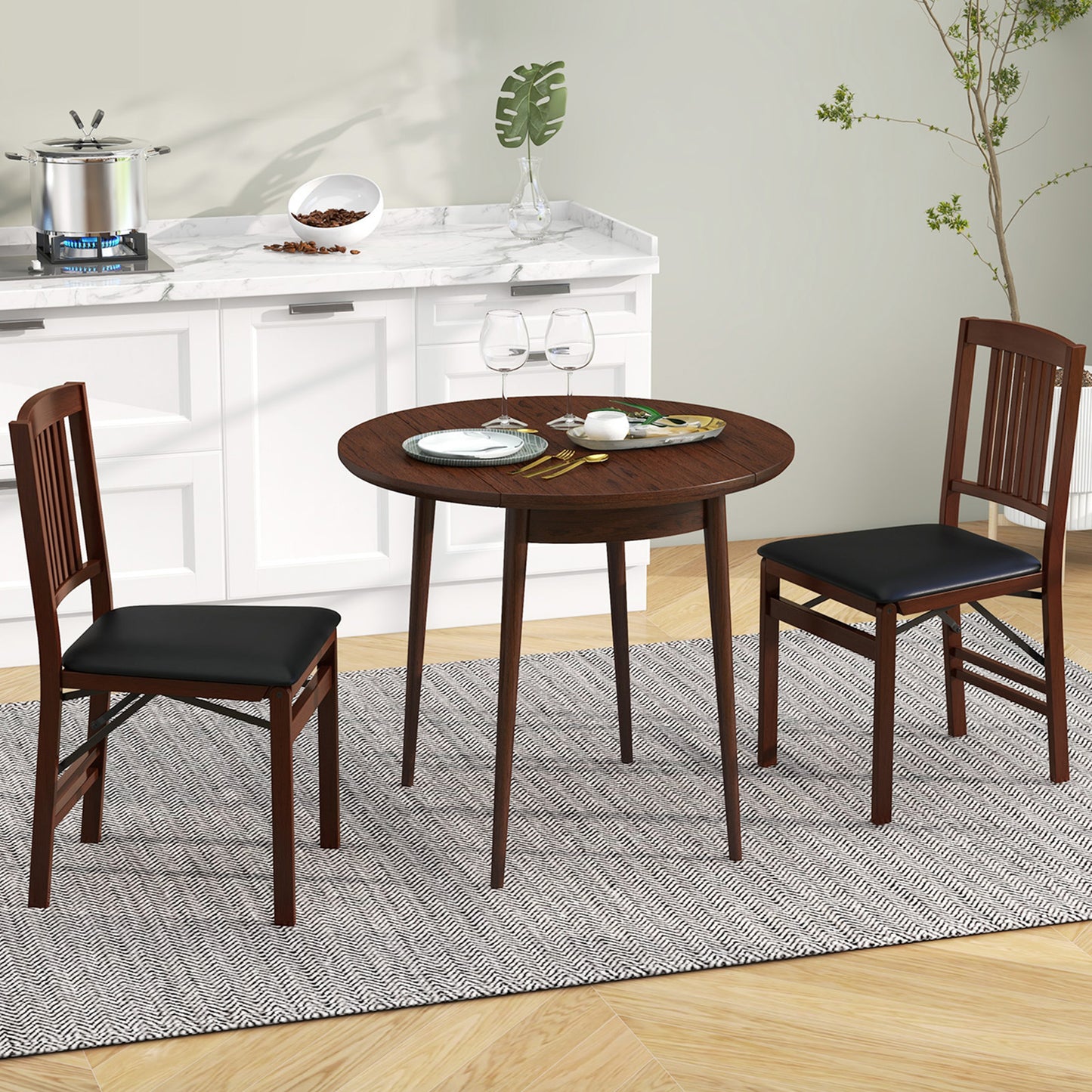 Folding Dining Chairs Set of 2 Upholstered Kitchen Chairs with Padded Seat-Beige