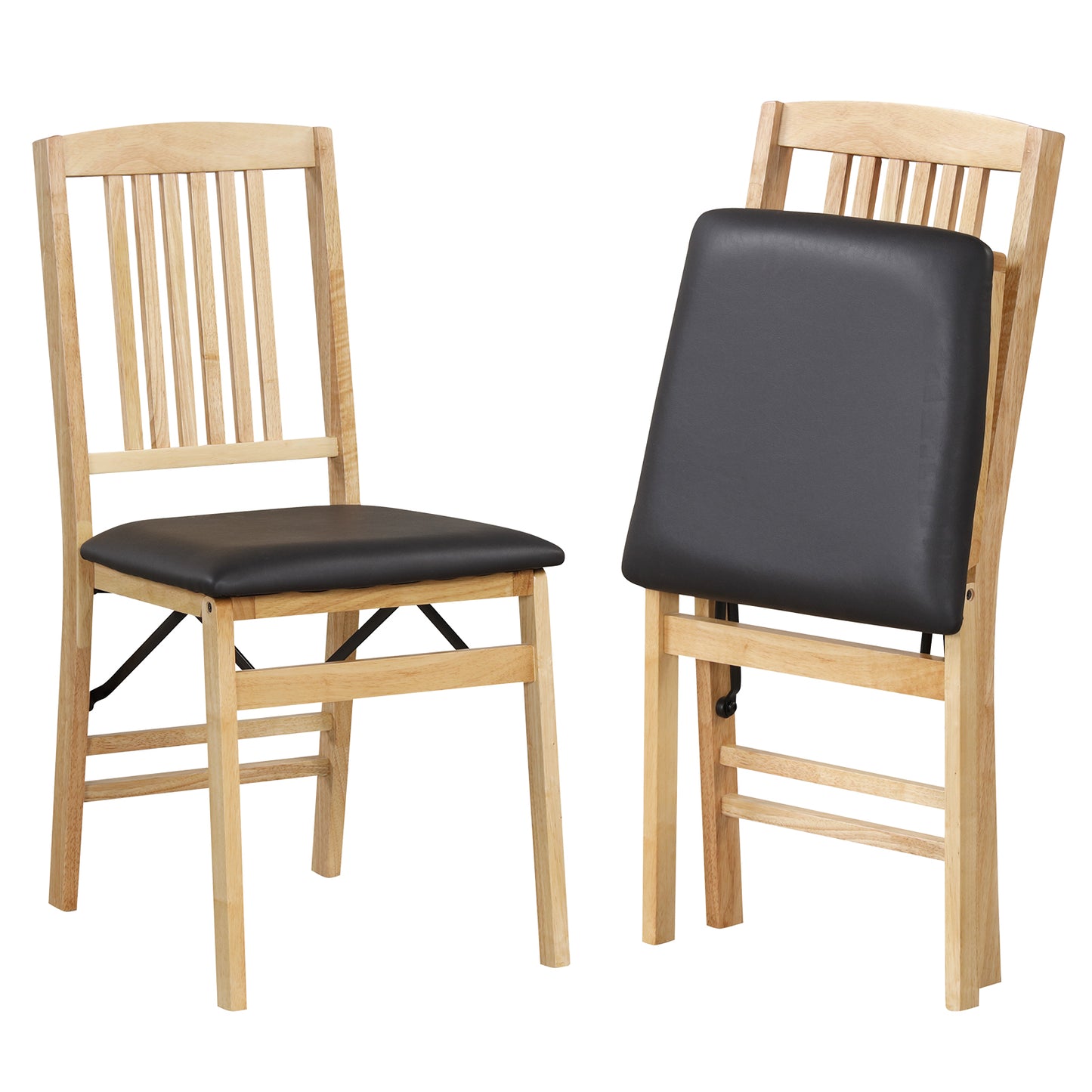 Folding Dining Chairs Set of 2 Upholstered Kitchen Chairs with Padded Seat-Beige