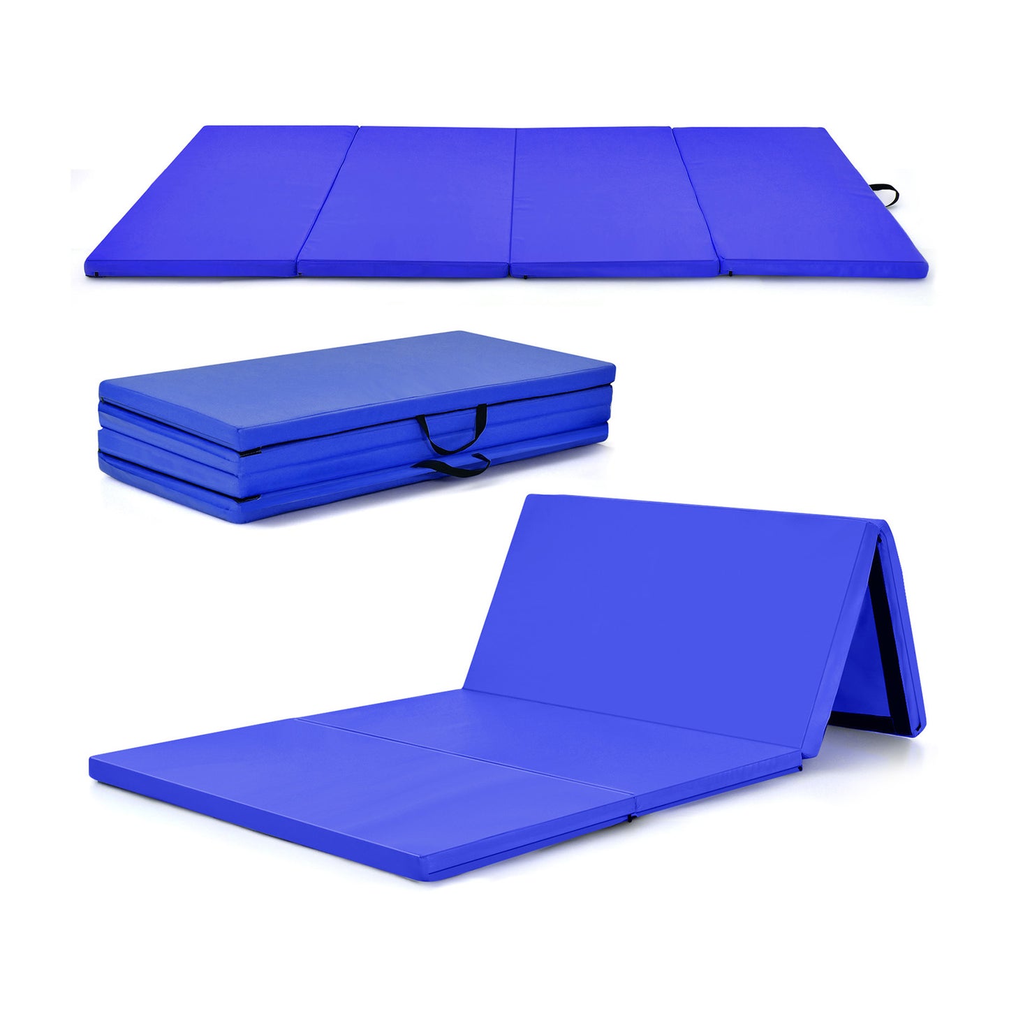 Folding Gymnastics Mat with Carry Handles Hook and Loop Fasteners-Blue